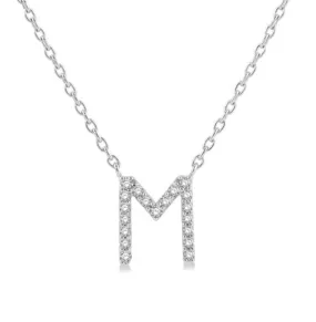 10K White Gold M Initial Diamond Necklace