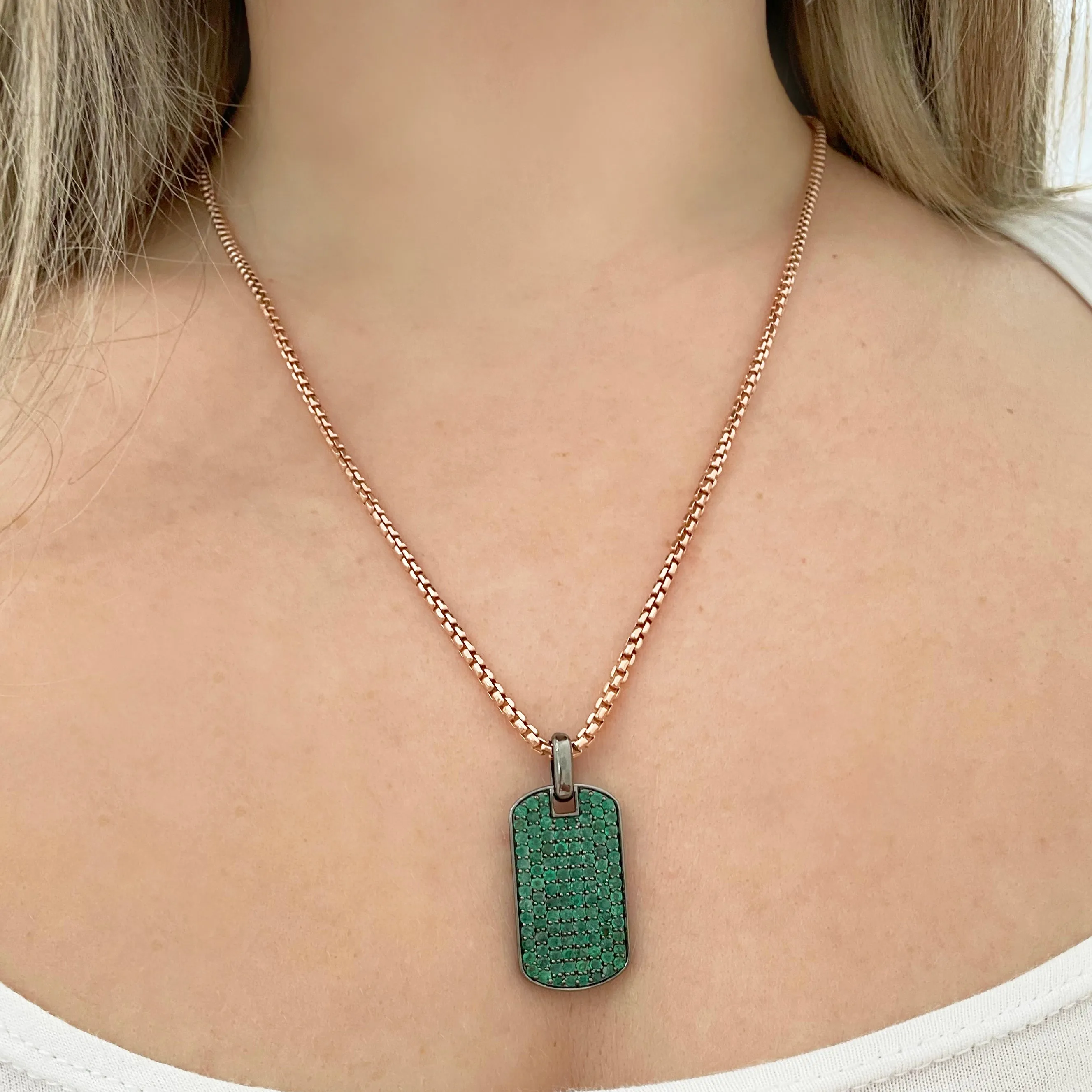 14K BLACK GOLD EMERALD DOG TAG