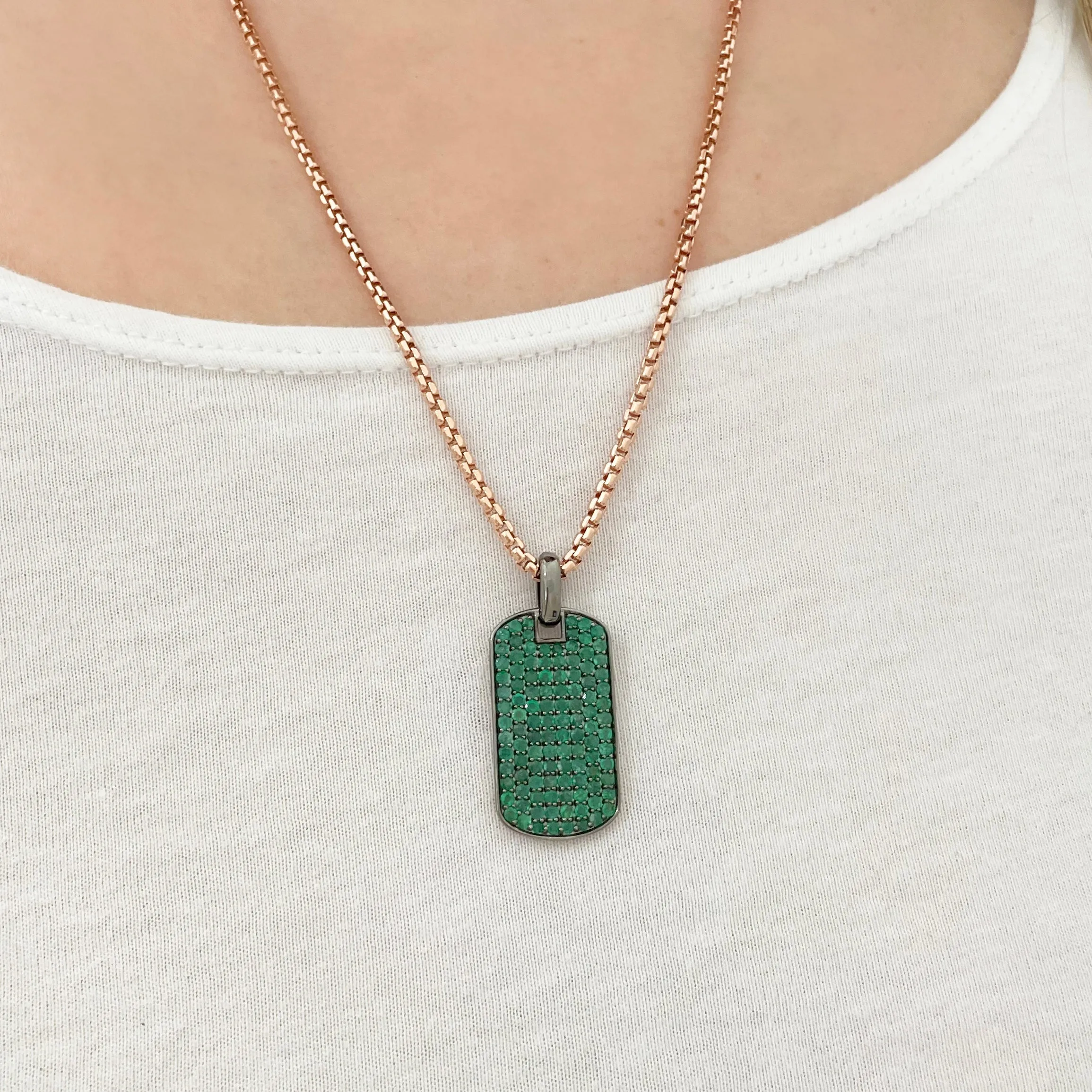 14K BLACK GOLD EMERALD DOG TAG