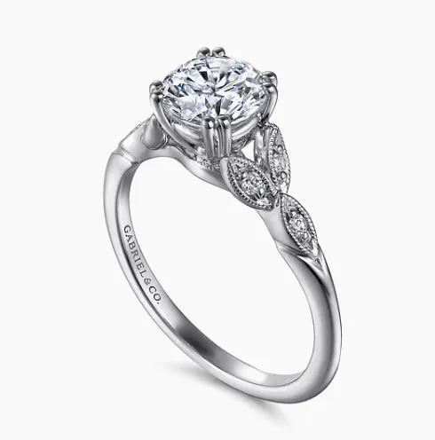 14K White Gold Round Diamond Engagement Ring - 0.07 ct - Shot 2 Celia