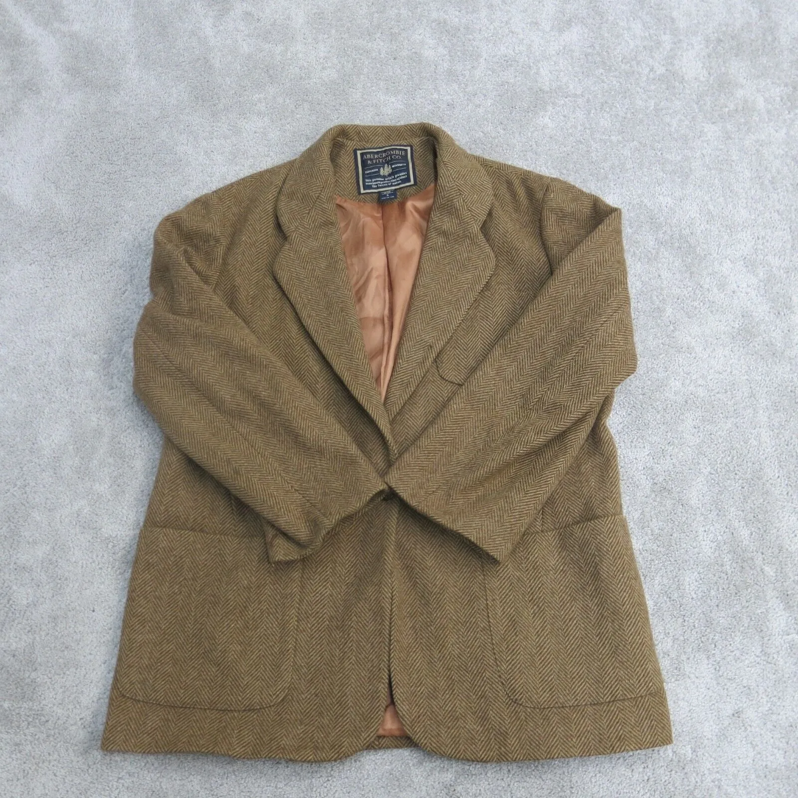 Abercrombie & Fitch Mens Small Brown Blazer Coat Single Breasted Outdoors