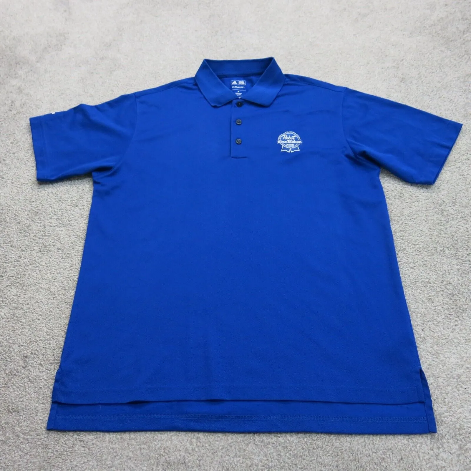 Adidas Climalite Mens Polo Shirt Short Sleeves Side Slit Logo Blue Size Medium