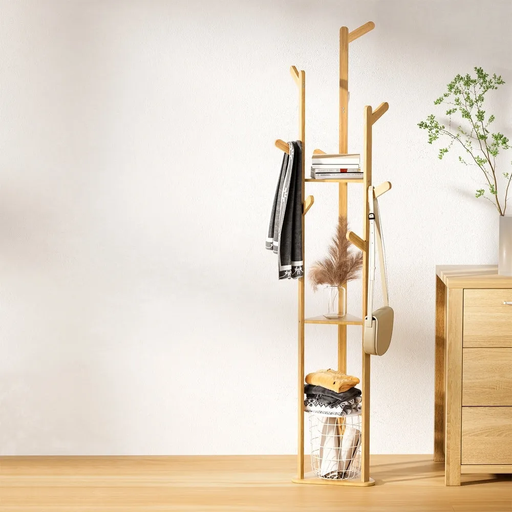 Bamboo Clothes Rack 3-Tier w/ 9 Hooks, 165cm - Artiss