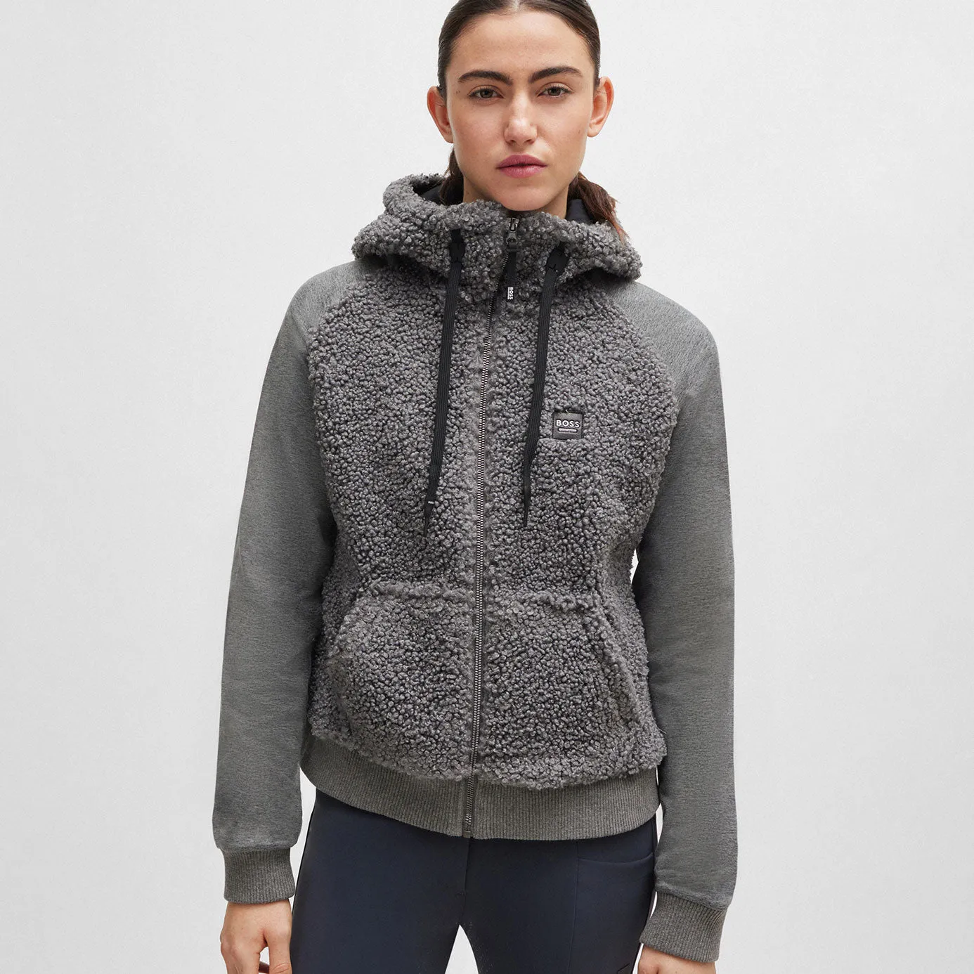 BOSS Equestrian Riva Teddy Zip Hoodie - Grey