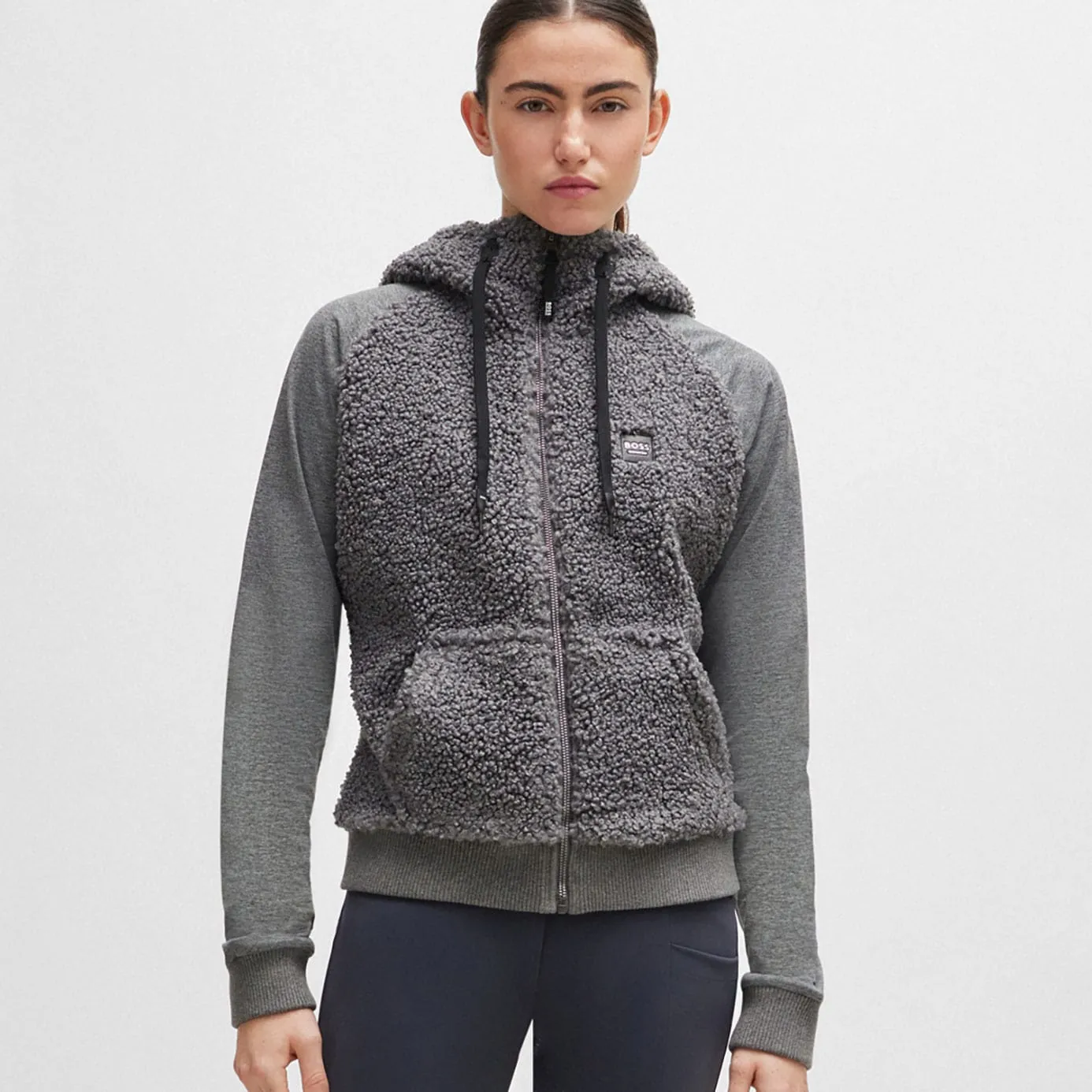 BOSS Equestrian Riva Teddy Zip Hoodie - Grey