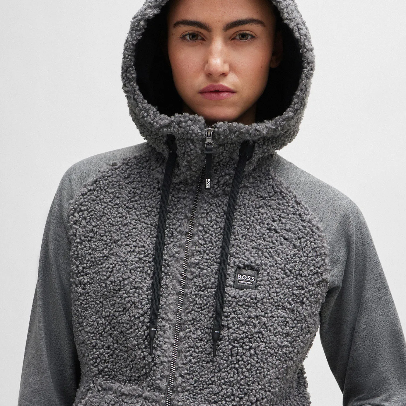 BOSS Equestrian Riva Teddy Zip Hoodie - Grey