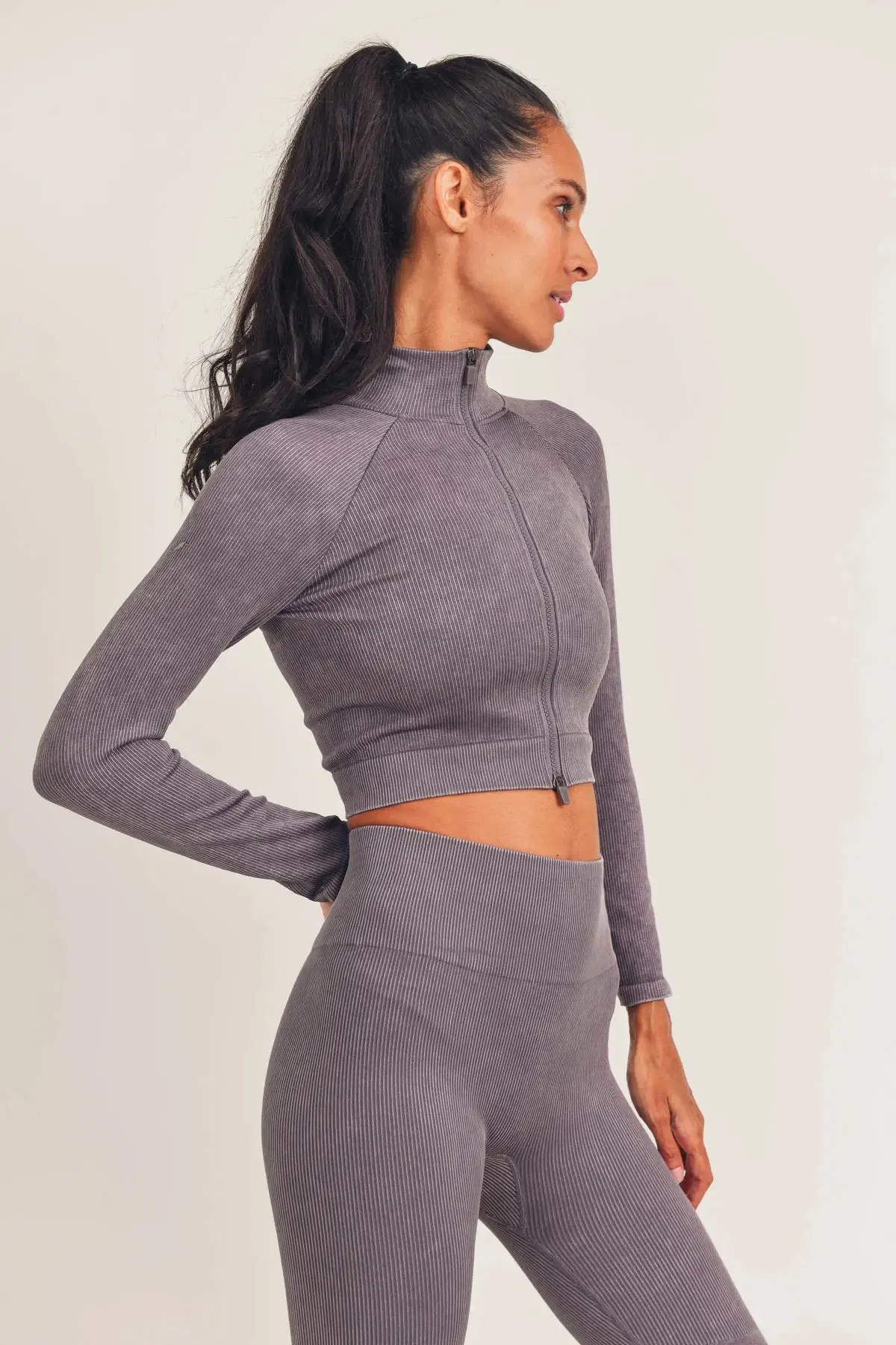 Cropped Raglan Athleisure Ribbed Jacket