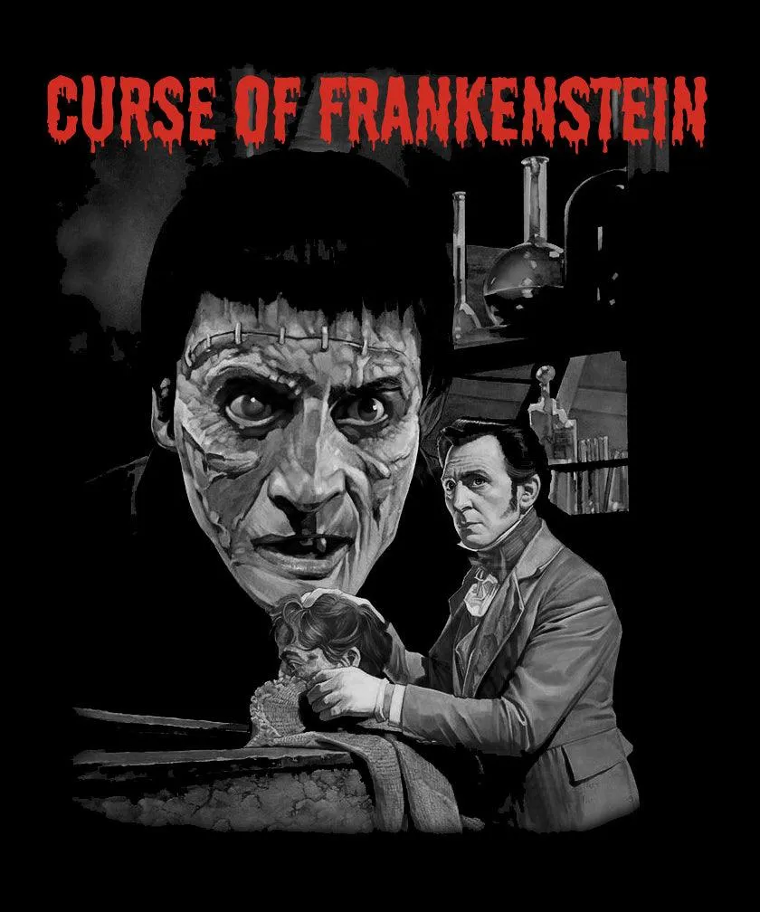 Curse Of Frankenstein - Classic Horror Movie Fan T-Shirt - Mens Black Gildan T-Shirt - Hammer Horror