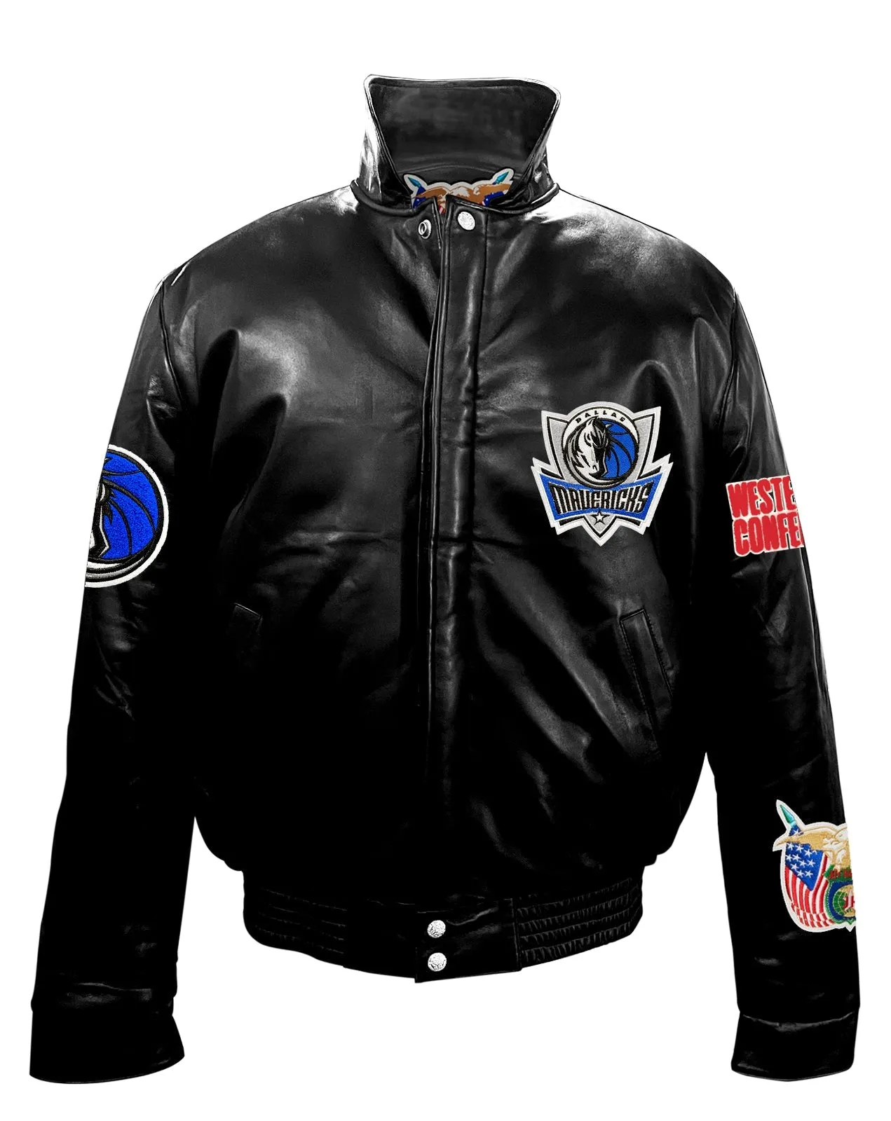 DALLAS MAVERICKS FULL LEATHER PUFFER JACKET Black