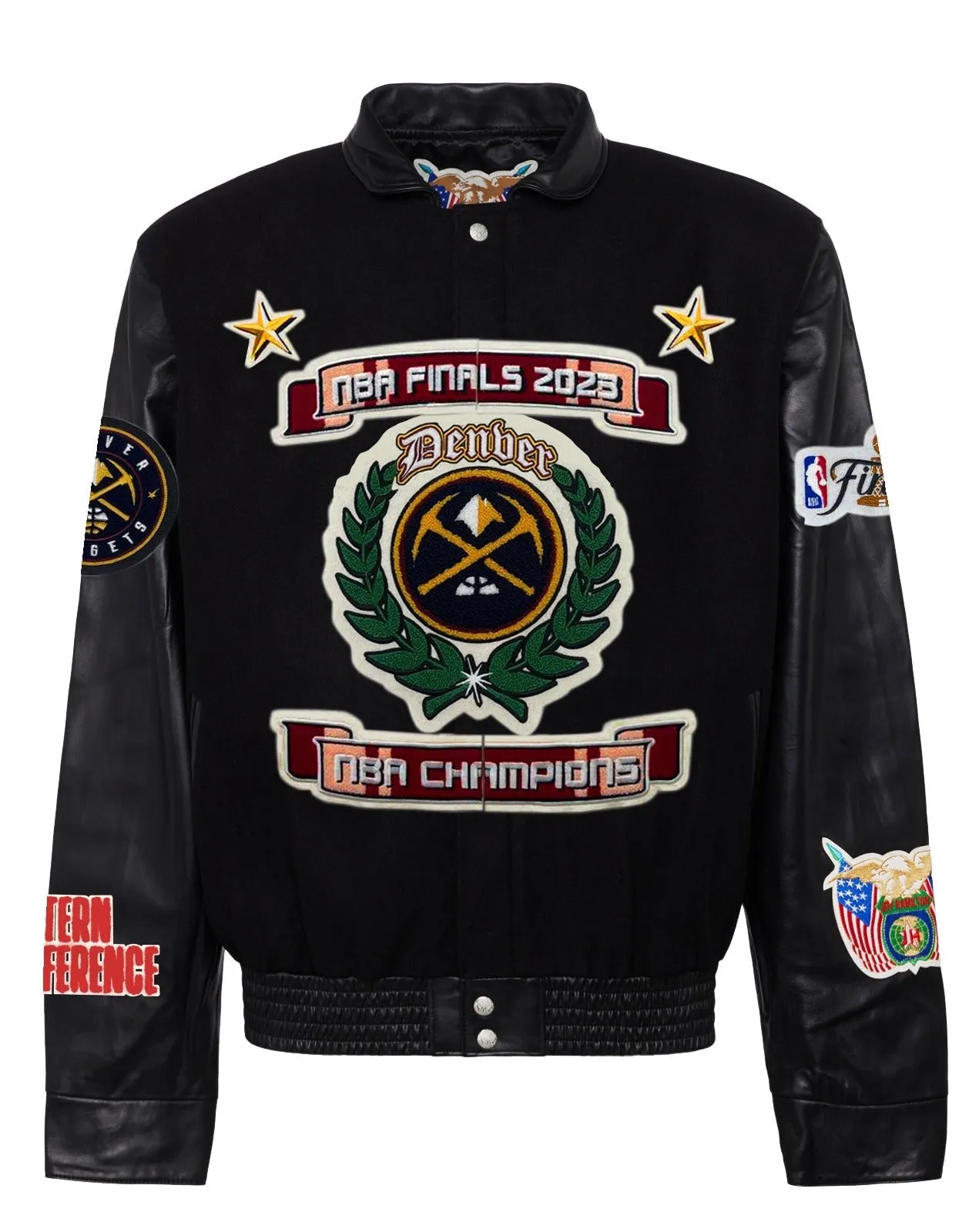 DENVER NUGGETS NBA CHAMPIONSHIP WOOL & LEATHER VARSITY JACKET BLACK/BLACK