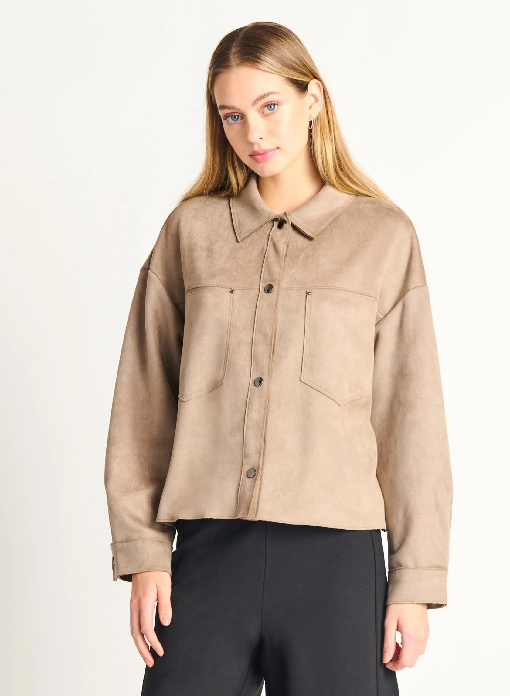 Dex Faux Suede Button Front Jacket