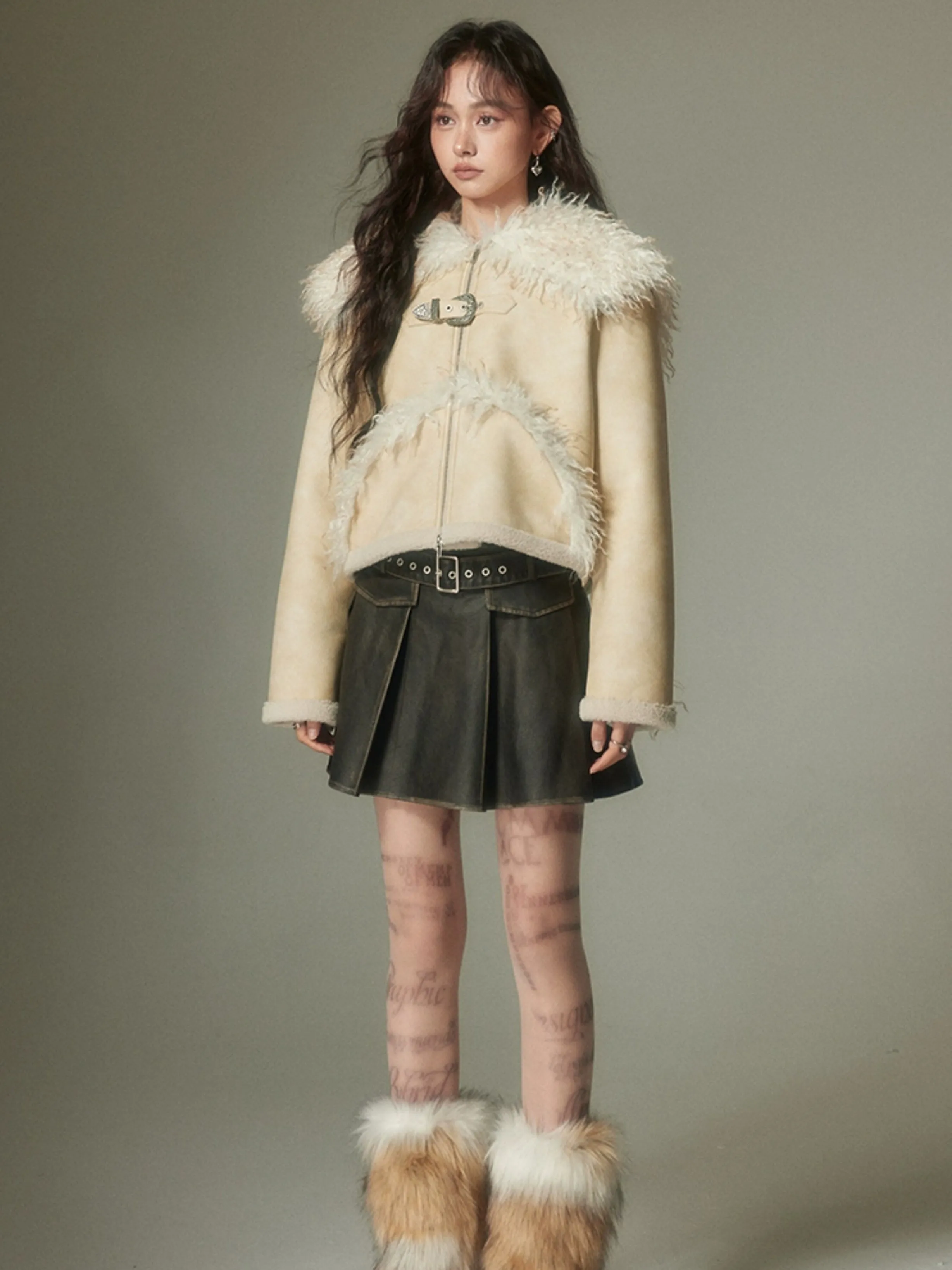 Eco-friendly Fur Distressed Leather Jacket【s0000004254】