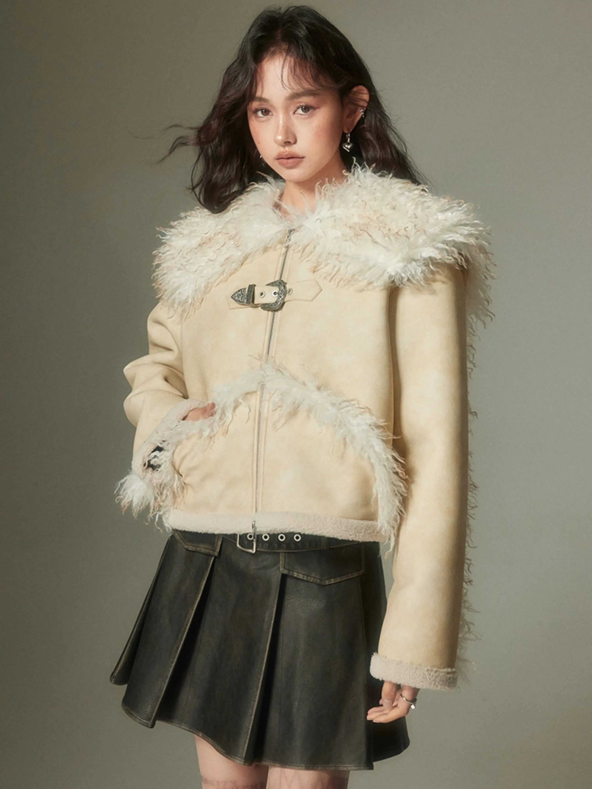 Eco-friendly Fur Distressed Leather Jacket【s0000004254】