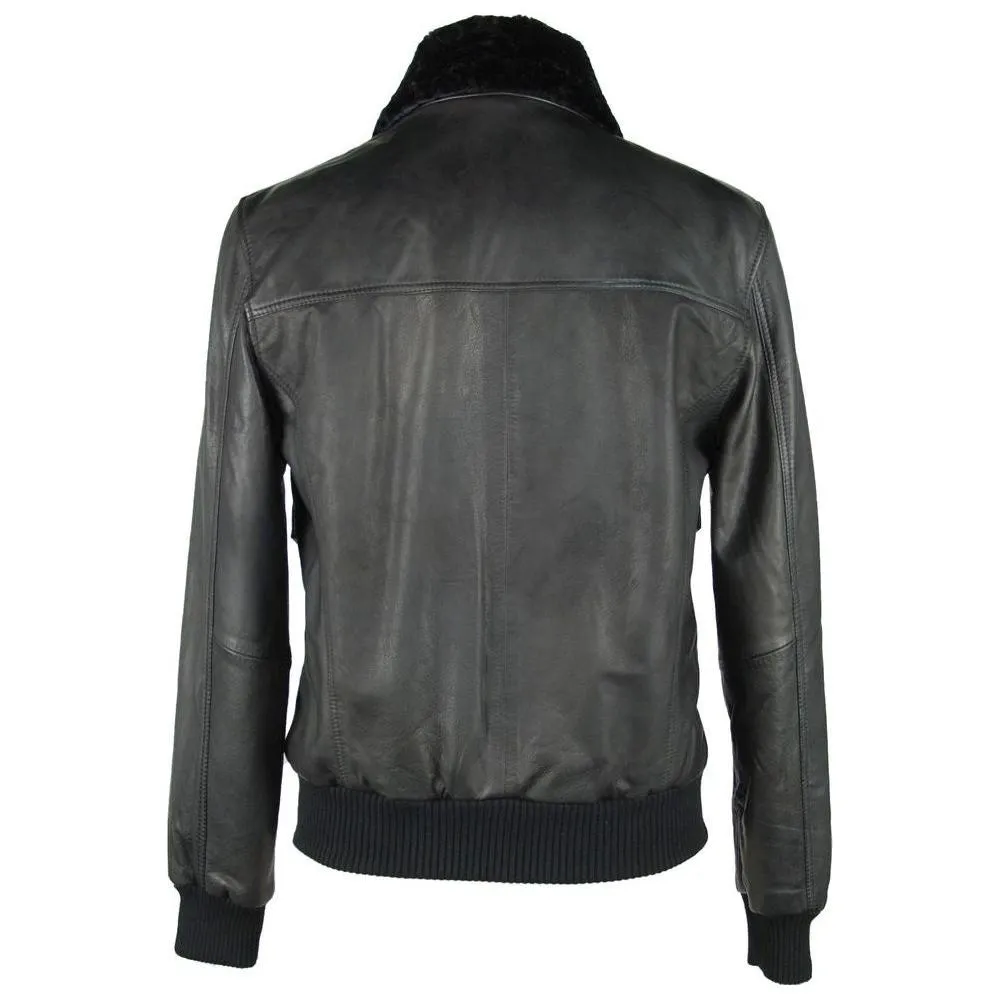 Emilio Romanelli Sleek Black Leather Zip Jacket