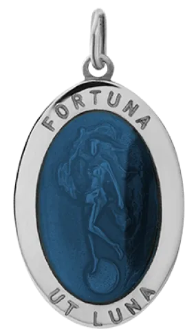 Fortuna Pendant w/Blue Enamel, Sterling Silver