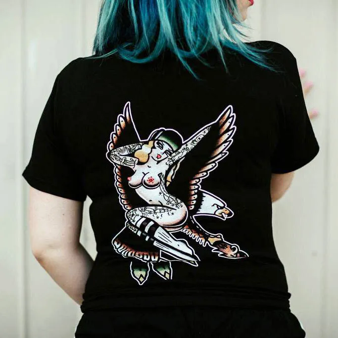 Full Color Eagle Pin Up Mens Tee