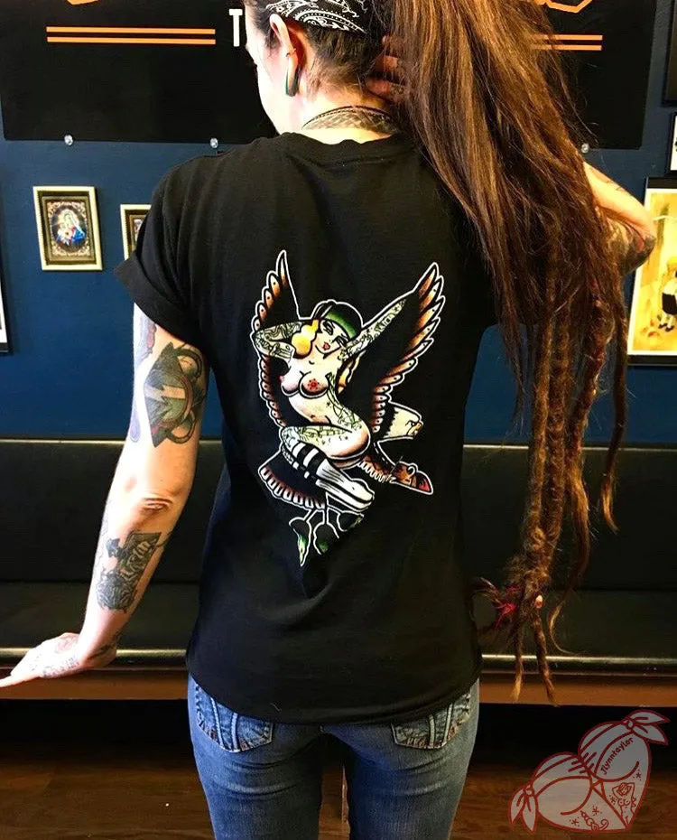 Full Color Eagle Pin Up Mens Tee