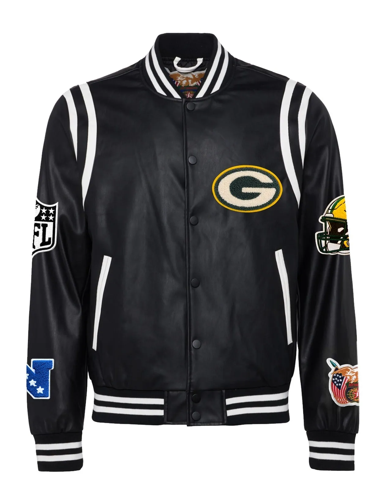 GREEN BAY PACKERS VEGAN LEATHER JACKET Black / White