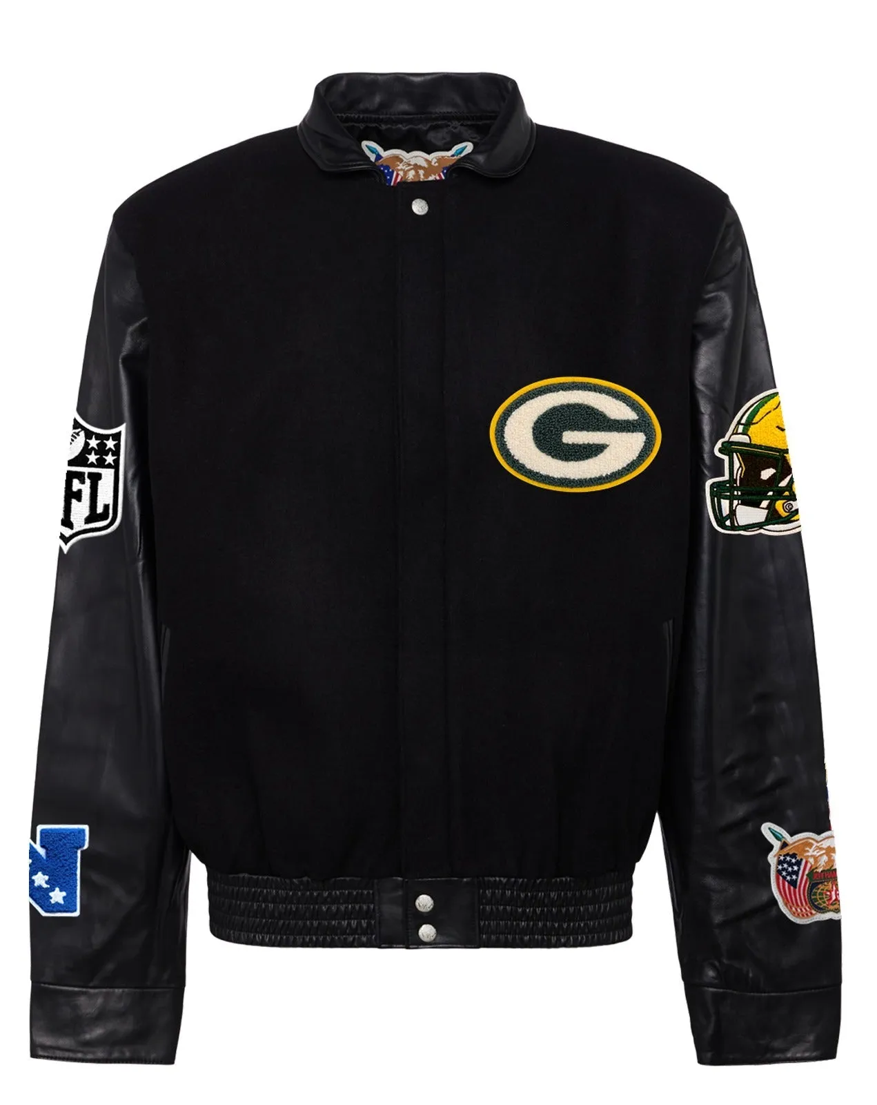 GREEN BAY PACKERS WOOL & LEATHER VARSITY JACKET Black/Black