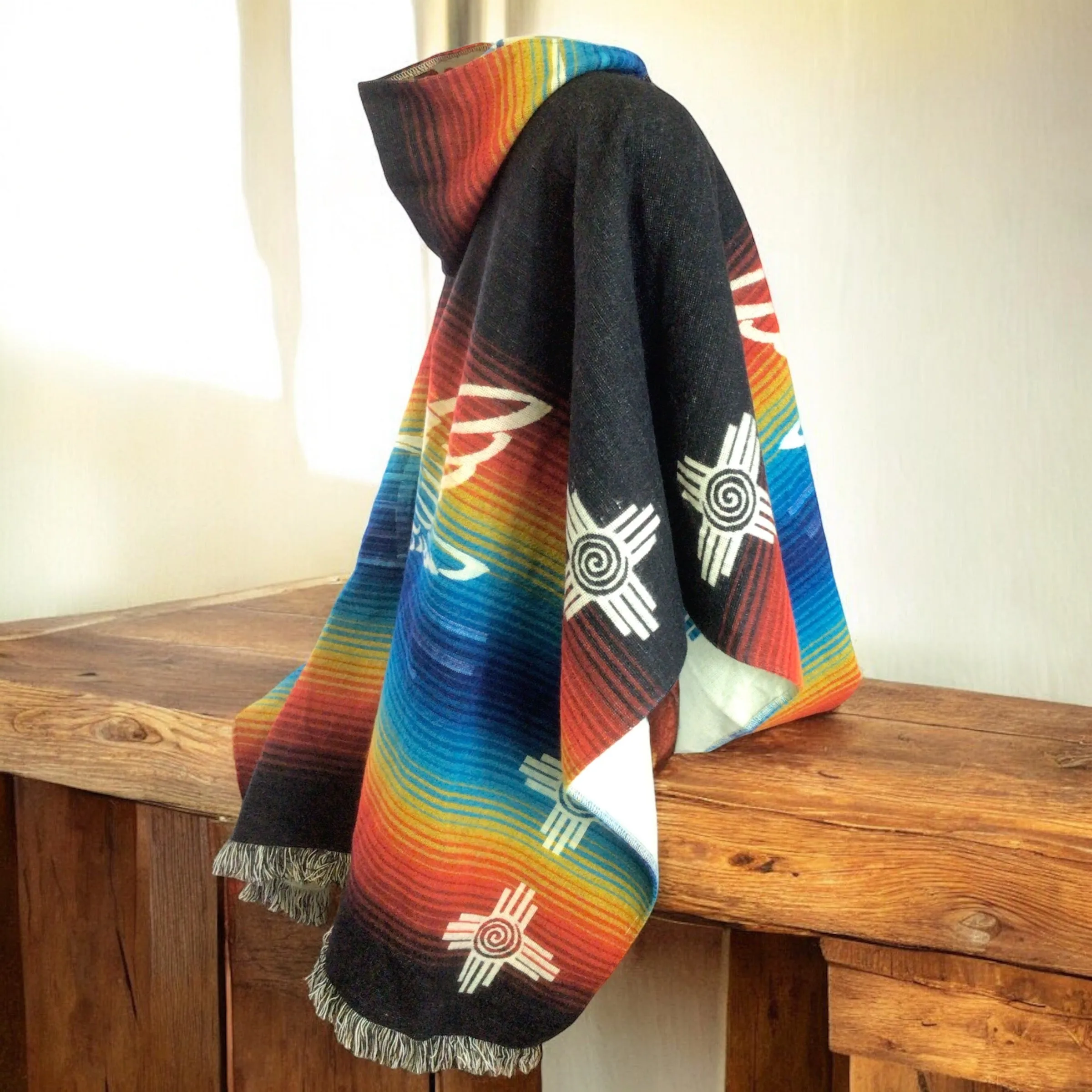 Handmade Ponchos black and blue  ( hummingbird )