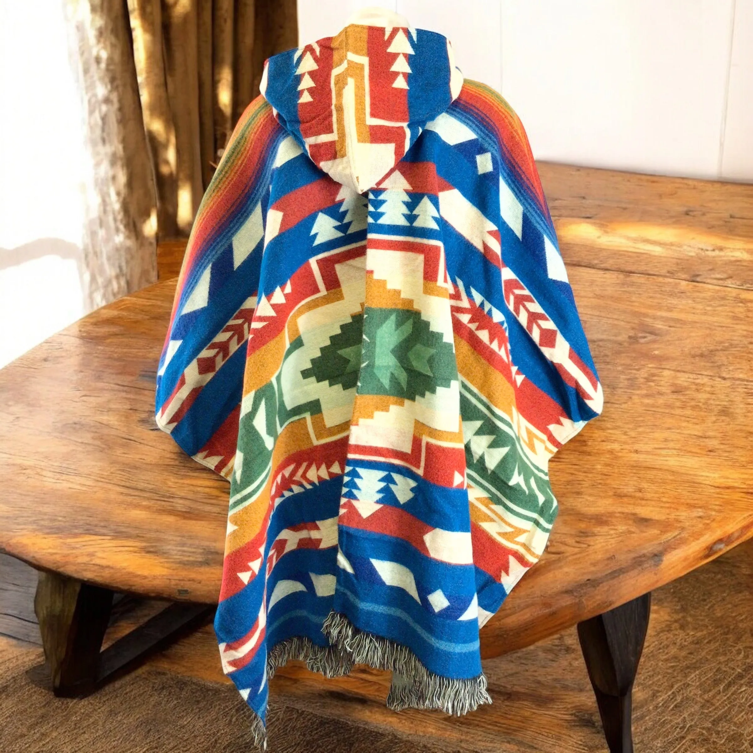 Handmade Ponchos blue  ( native print)