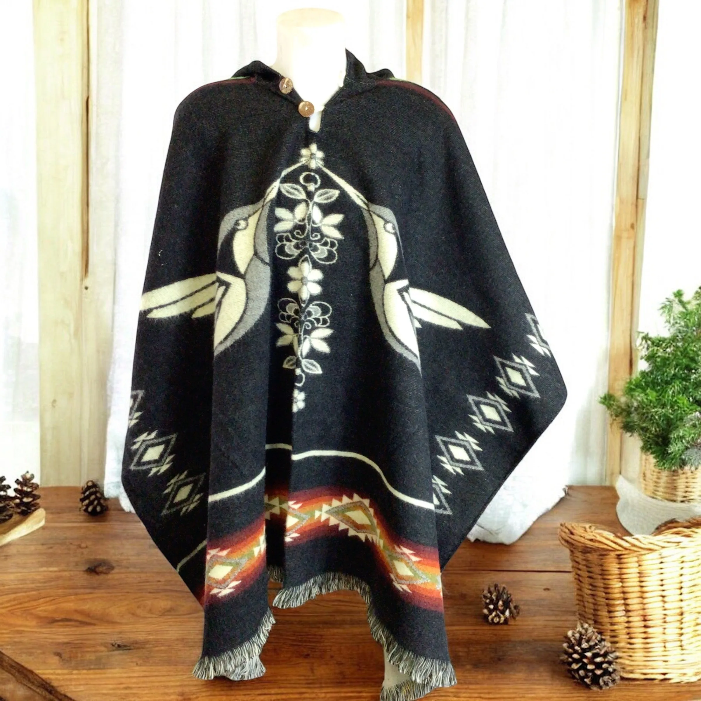 Handmade Ponchos brown ( hummingbird )