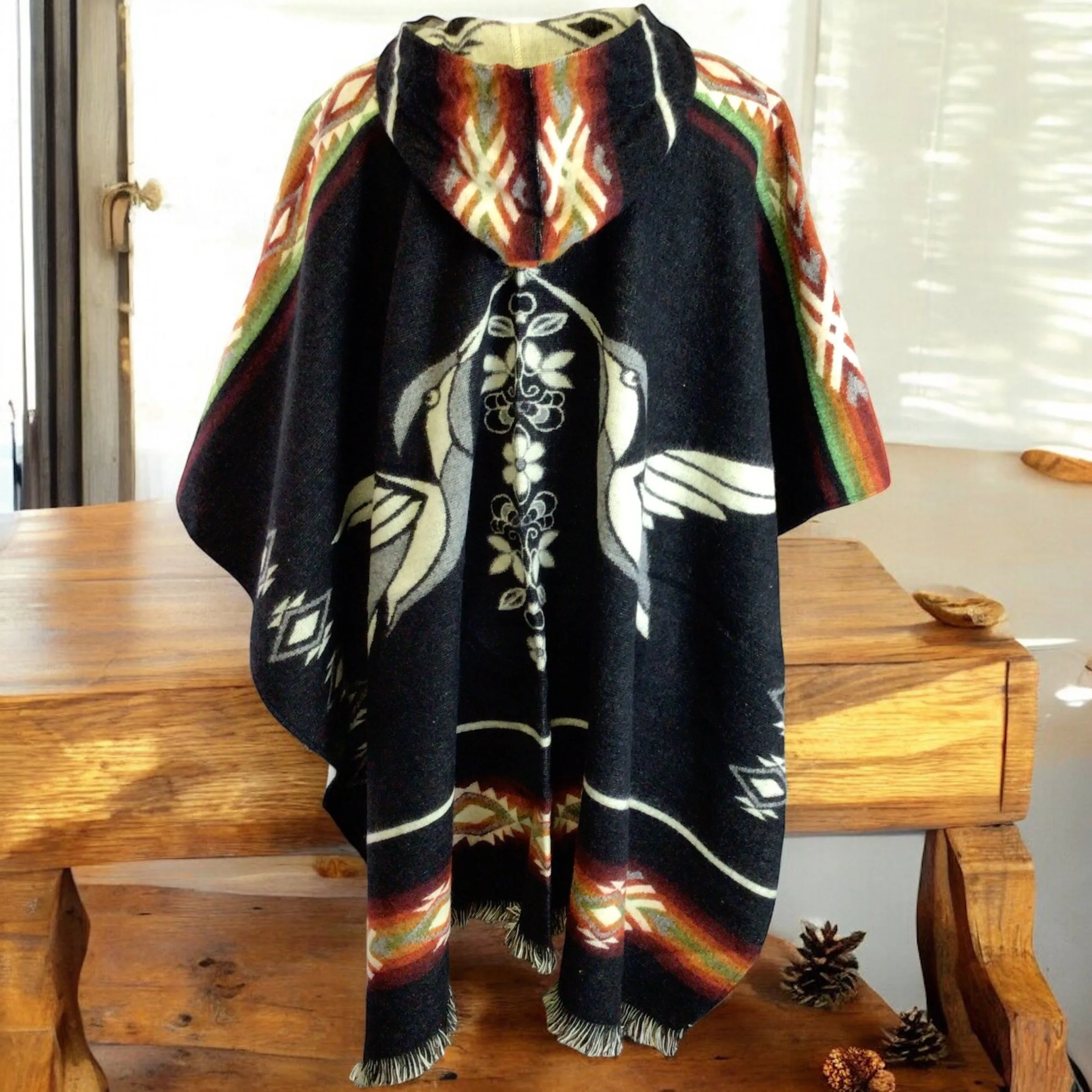 Handmade Ponchos brown ( hummingbird )