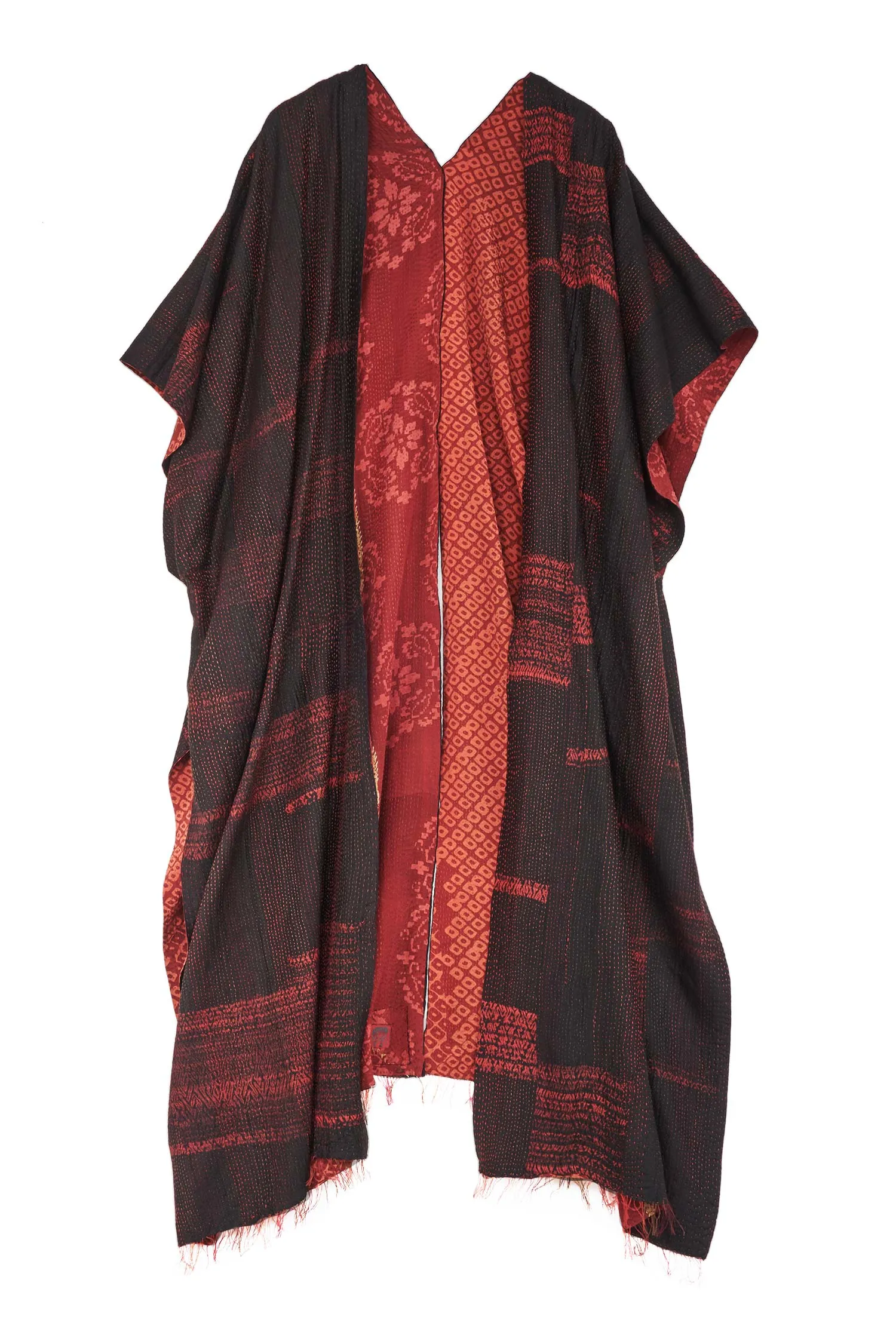 KIMONO PRINT KANTHA KIMONO PONCHO - kp2321-red -