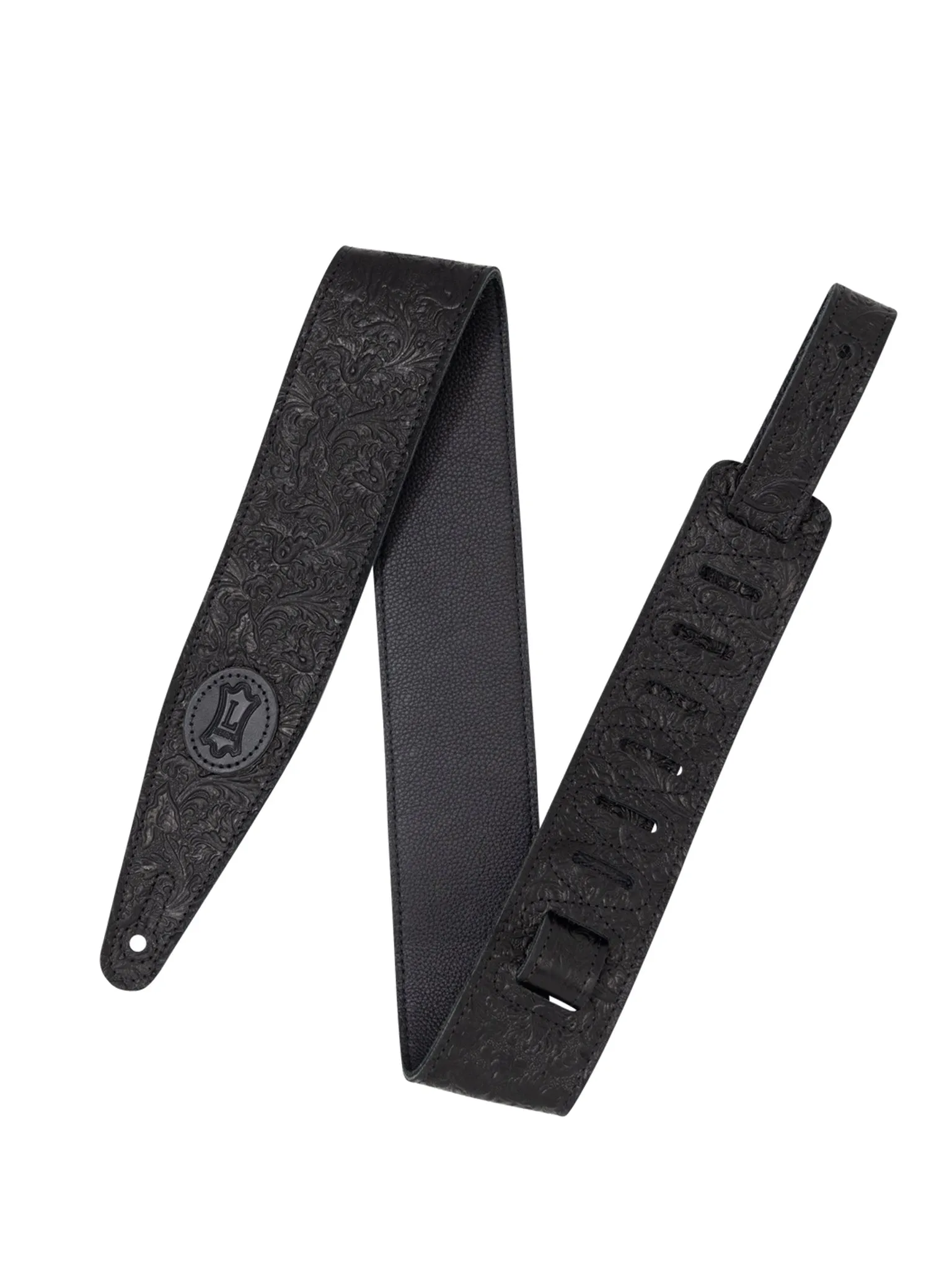 Levy's M317FCL-BLK 2.5" Wide Florentine Leather Guitar Strap, Black