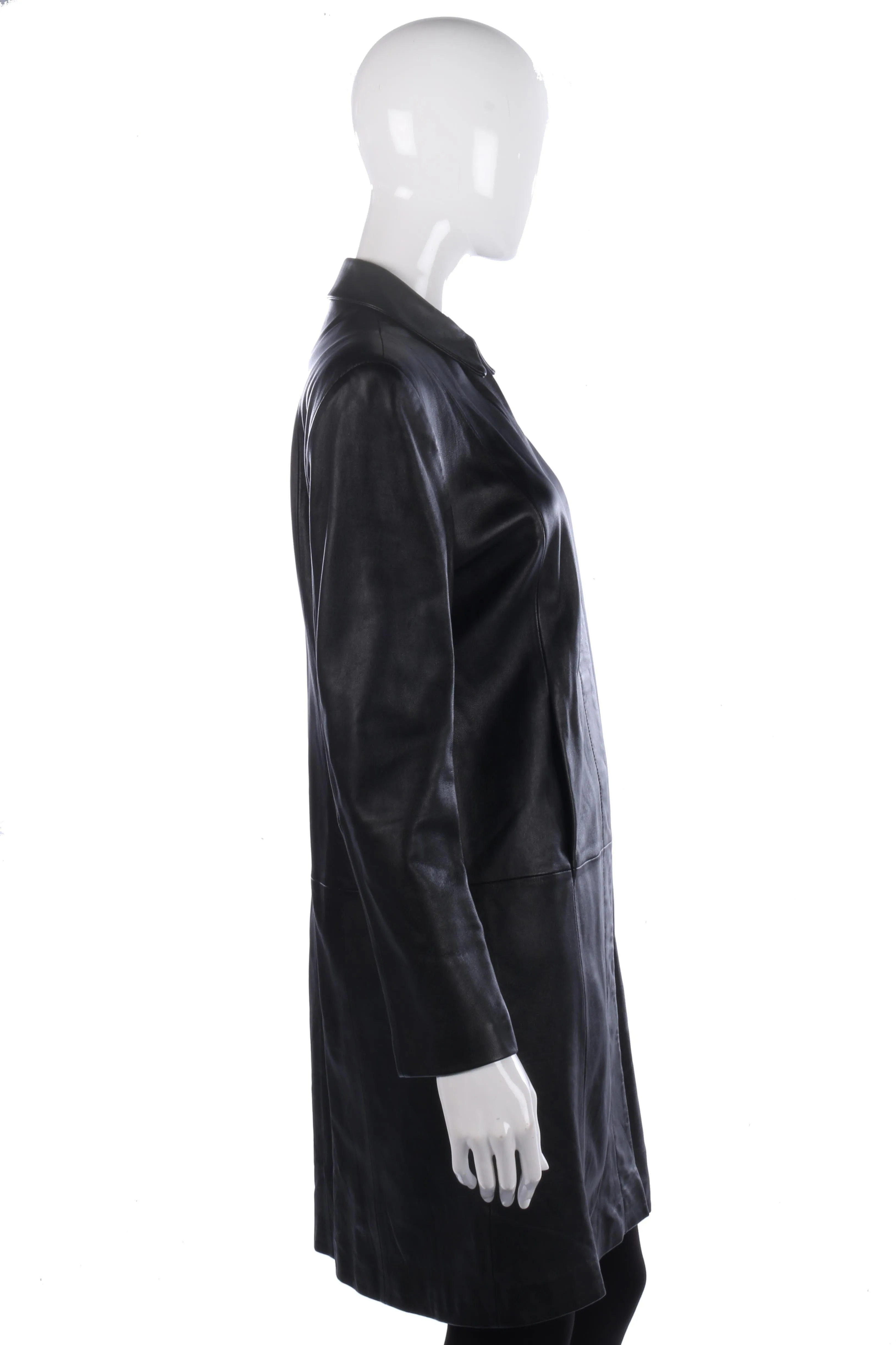 Marks and Spencer Full Length Soft Leather Coat Black Size 12