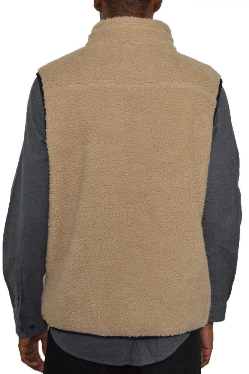 Mens Brown Sherpa Fleece Vest Jacket