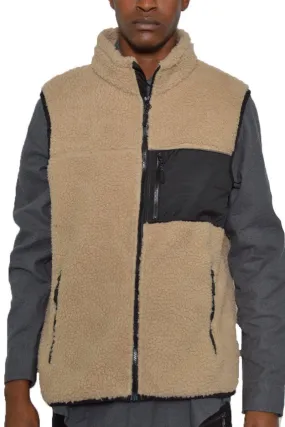 Mens Brown Sherpa Fleece Vest Jacket