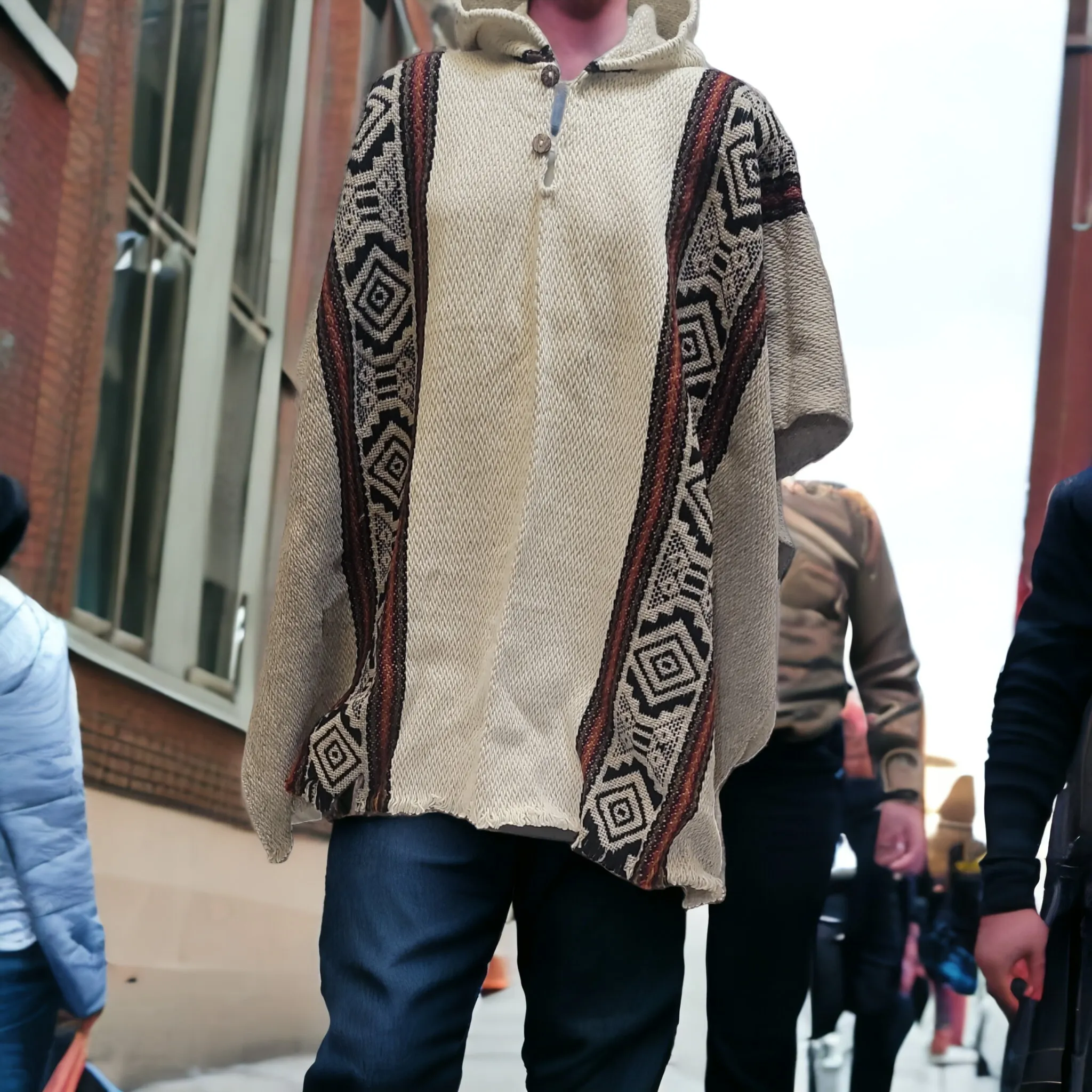 Mens Indigenous White and Grey fair trade poncho