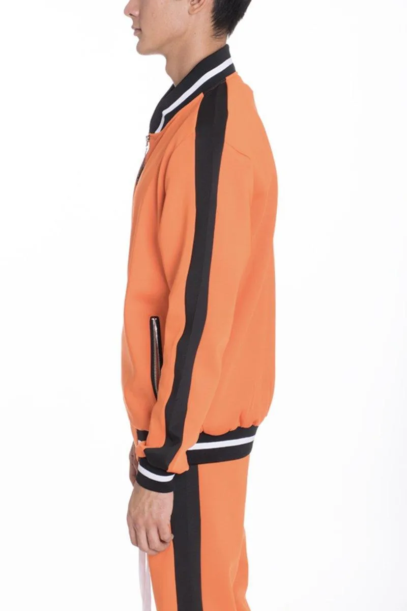 Mens Orange Black Stripe Rally Track Jacket