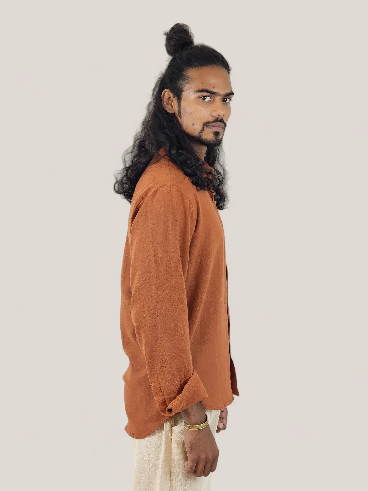 Men's Orange Organic Cotton Long Sleeve Button Down