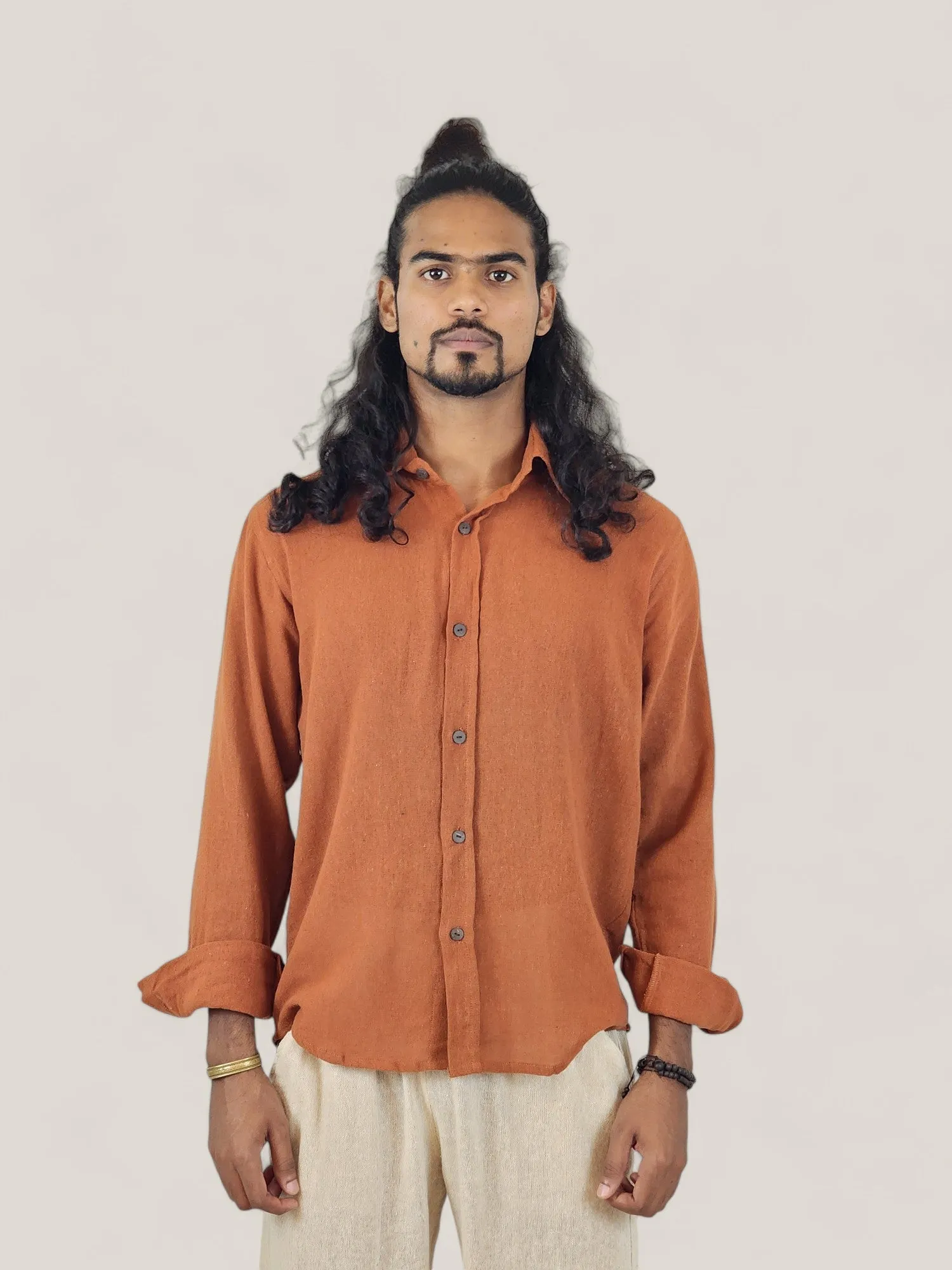 Men's Orange Organic Cotton Long Sleeve Button Down