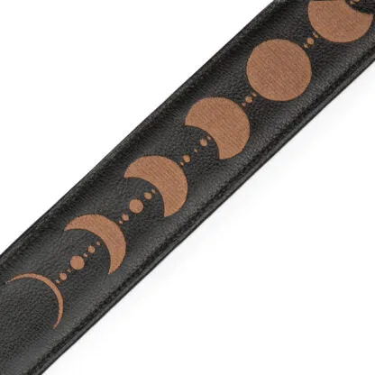 Moon Phases Series MG317MP-BLK-BRN 2.5″ Black Leather Guitar Strap With Brown Embroidery