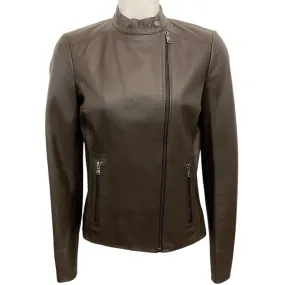 Peserico Brown Leather Moto Jacket