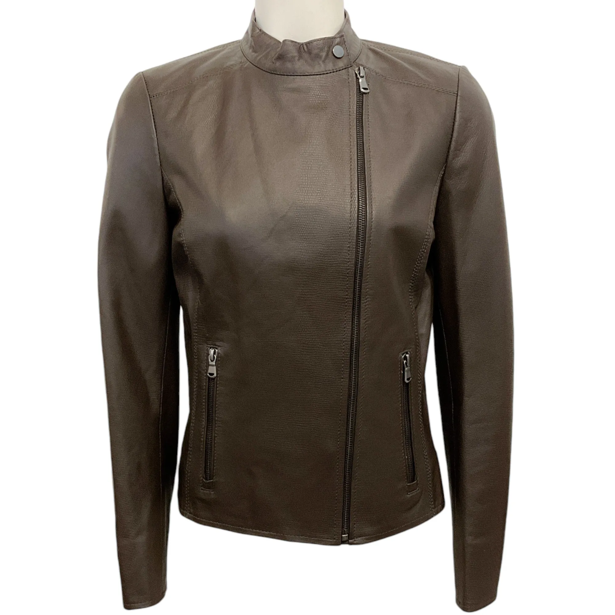 Peserico Brown Leather Moto Jacket