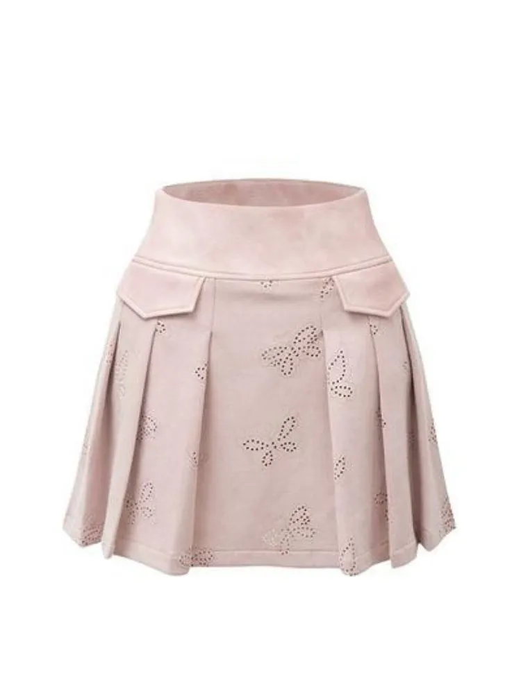 Pink leather jacket and pleated skirt【s0000003345】