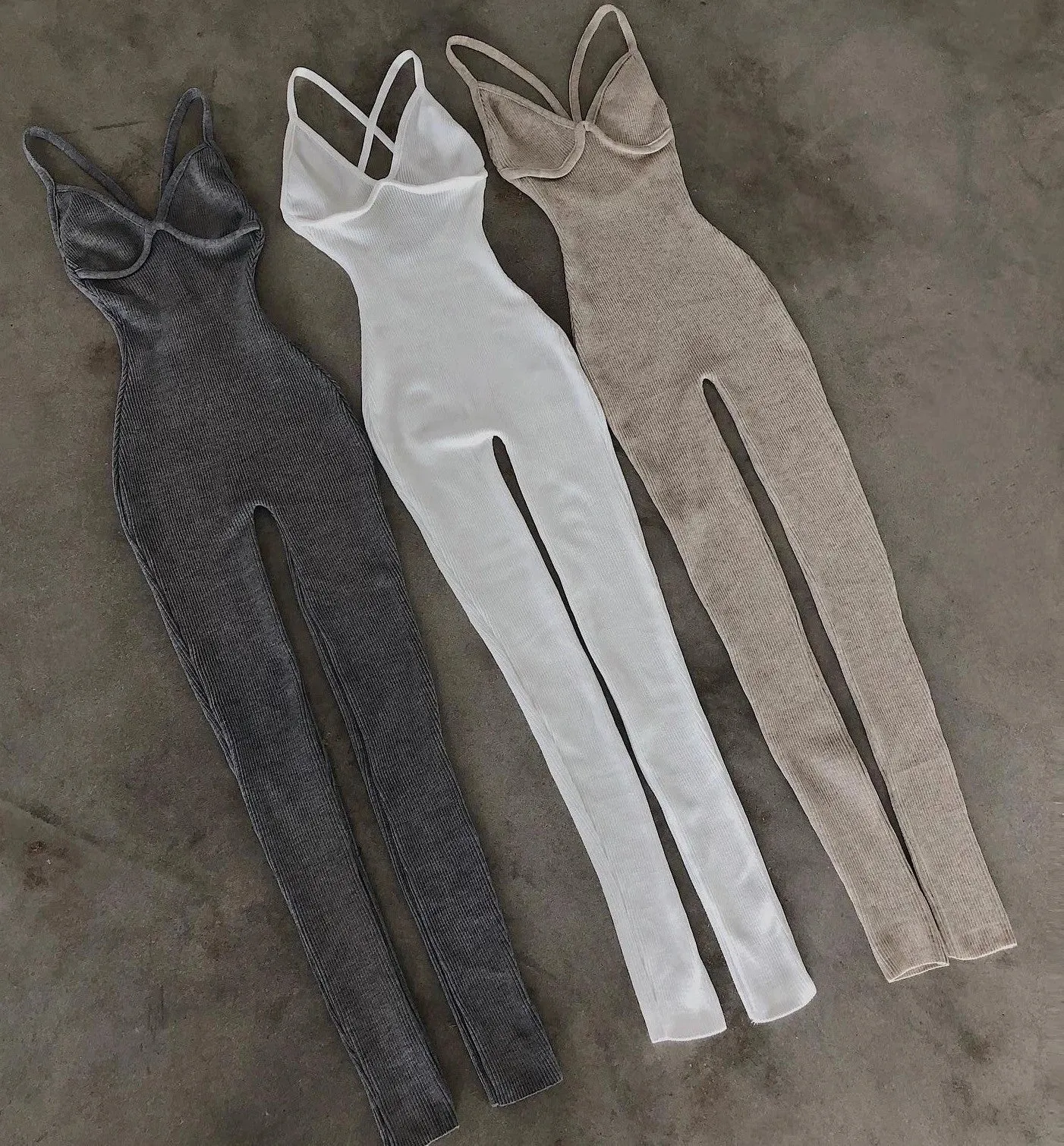 Ribbed Jumpsuit in Grey, White or Beige