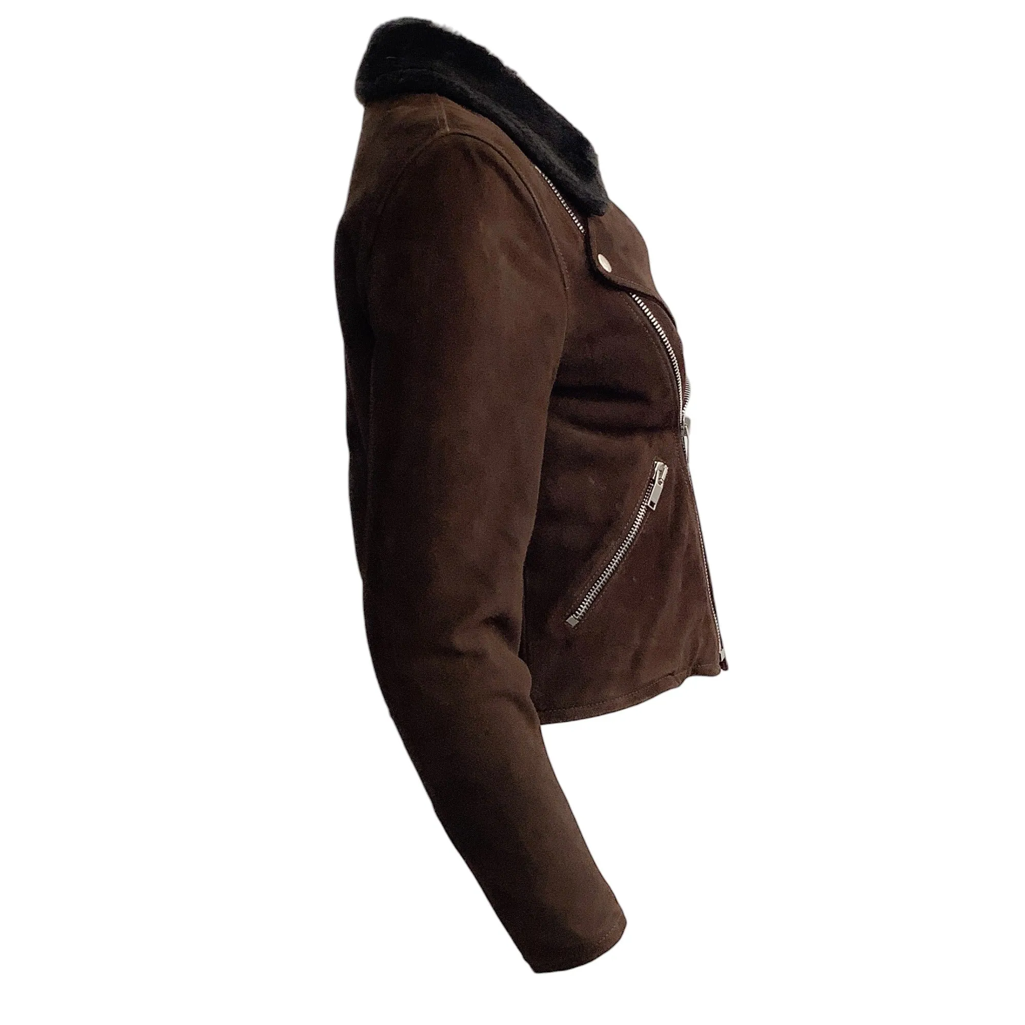 Saint Laurent Brown Shearling Moto Jacket