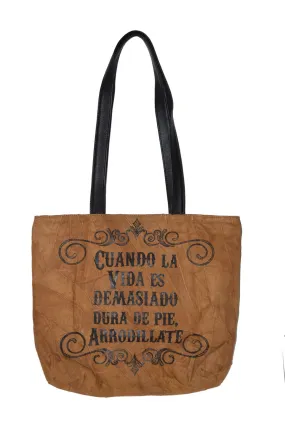 Spanish: Recycled Leather Tote - Cuando La Vida. 7-59830-23787-1