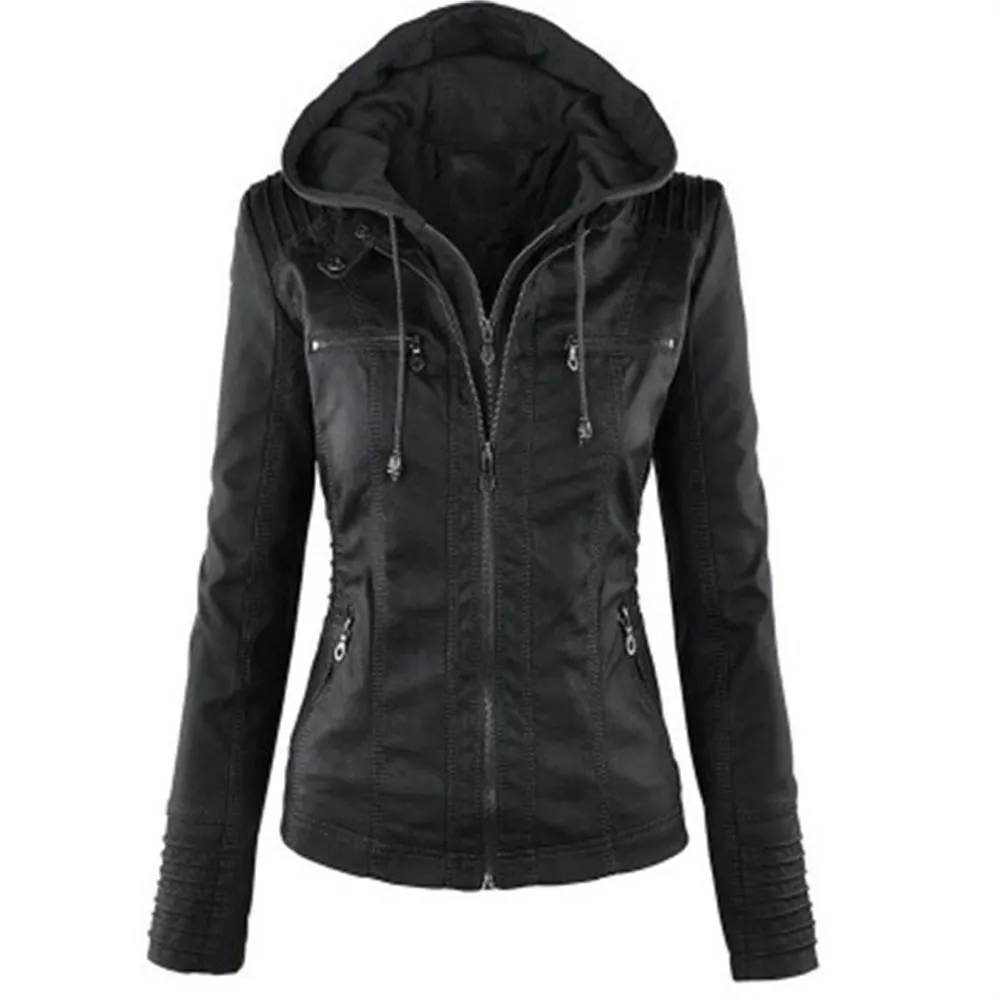 Stylish European Leather Lapel Jacket for Women - Removable, High-Quality PU