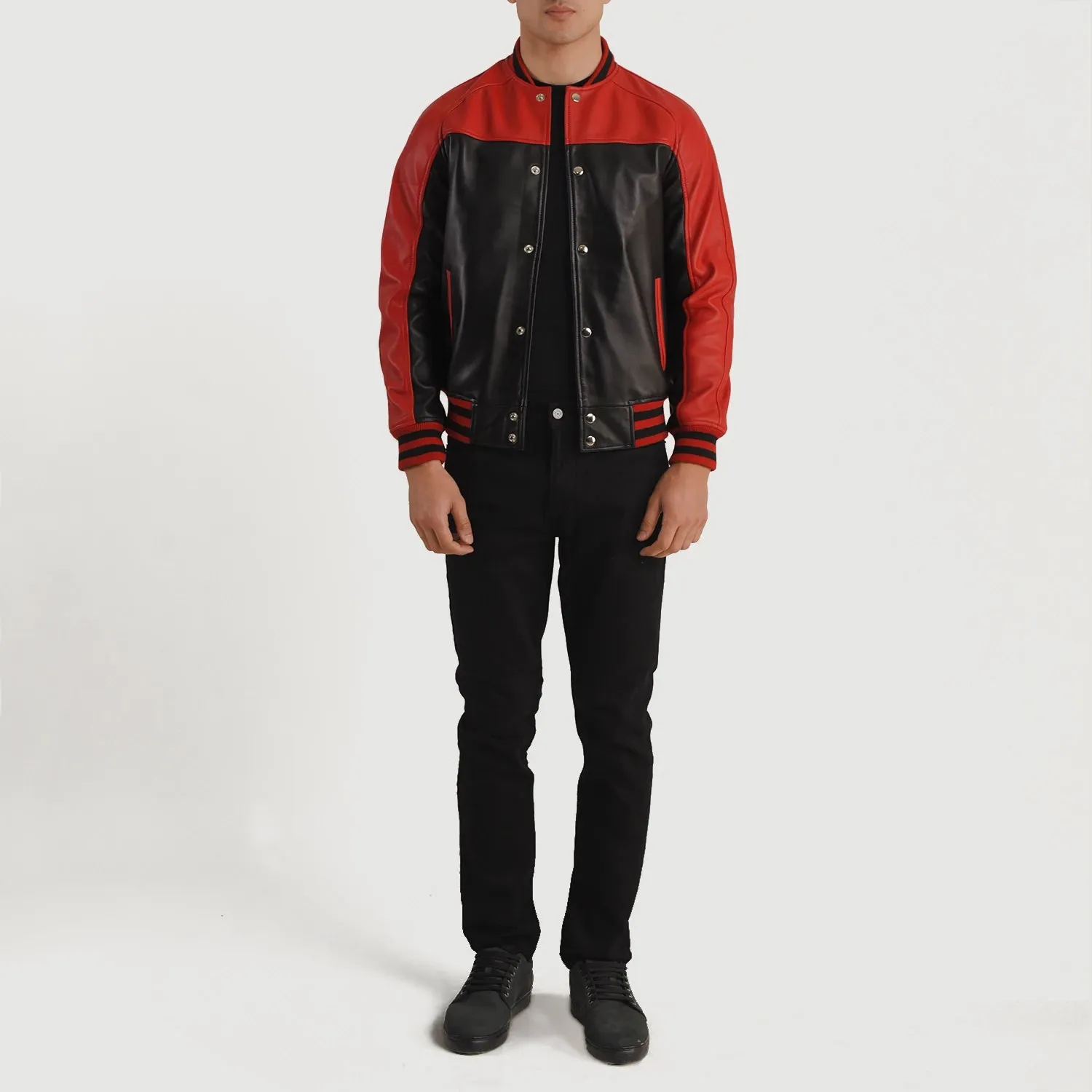 Terrance Black & Red Leather Varsity Jacket