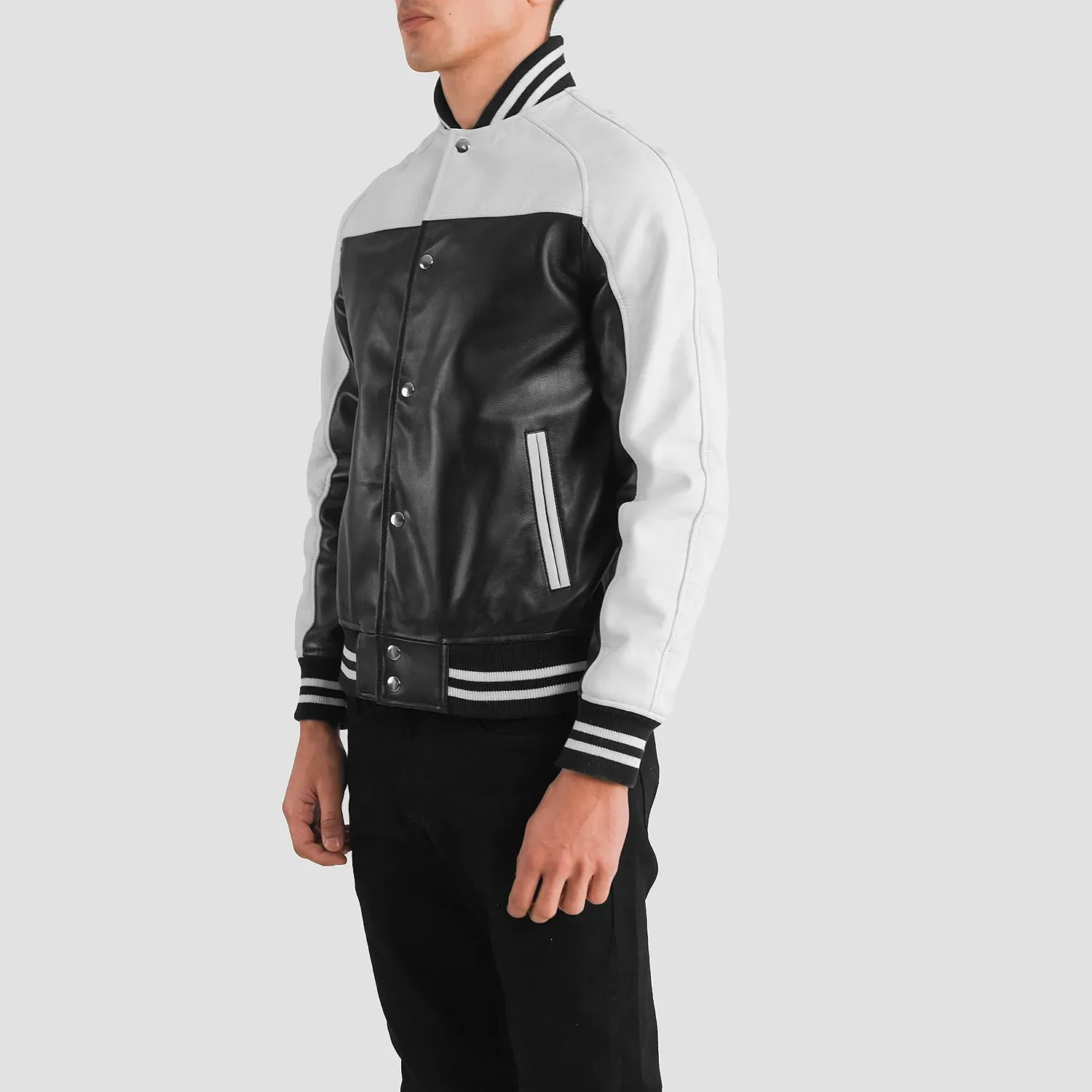 Terrance Black & White Leather Varsity Jacket