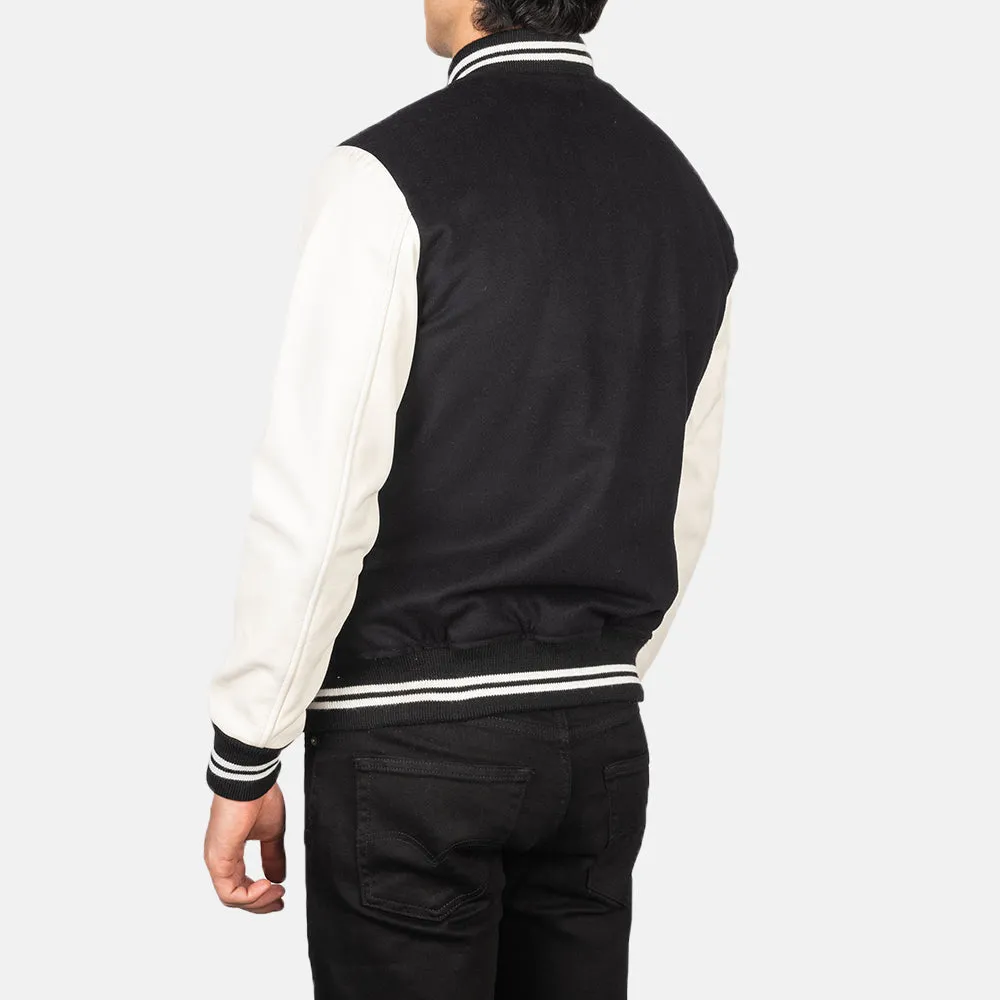 Vaxton Black & White Hybrid Varsity Jacket