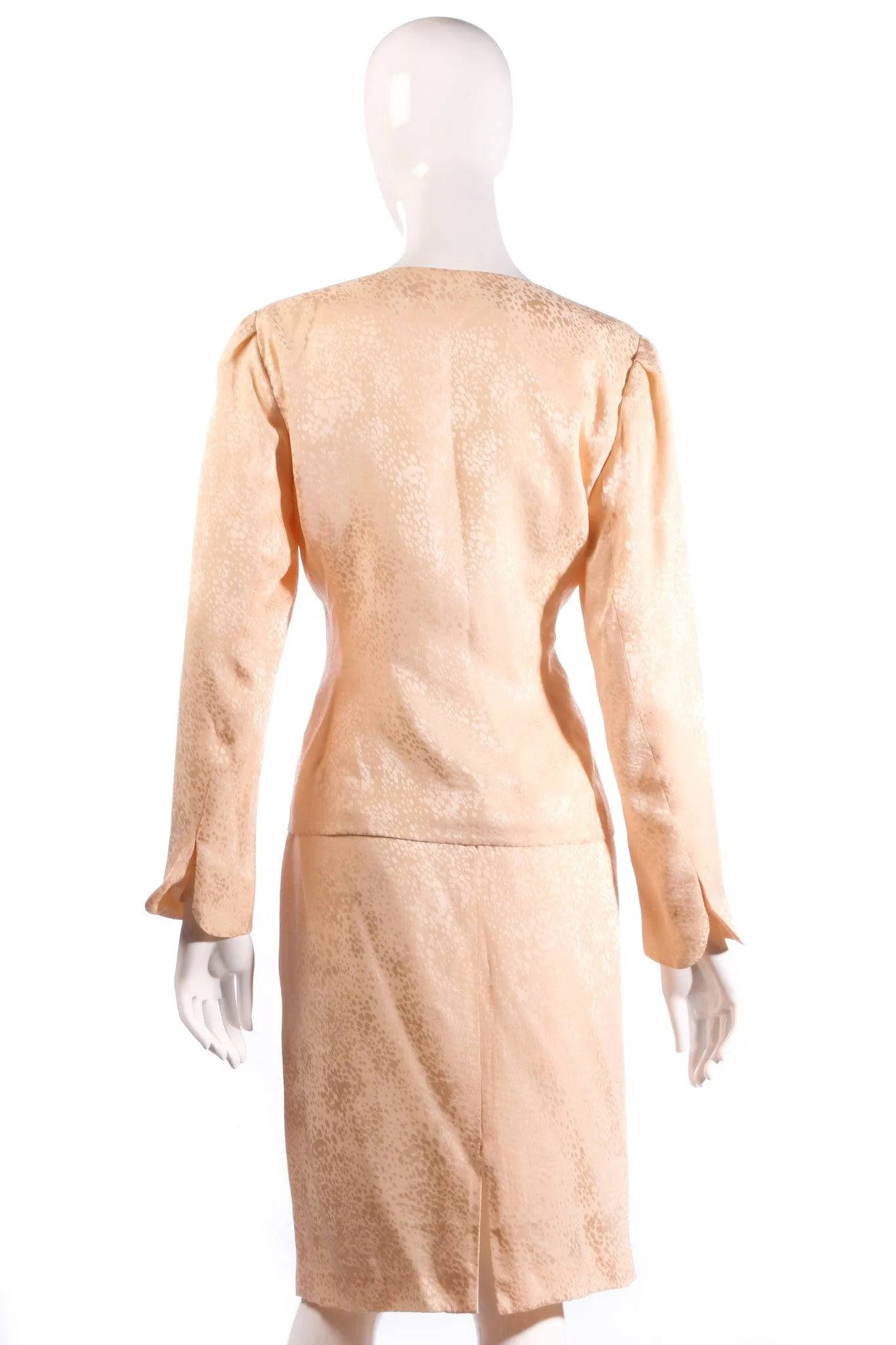 Vintage 1980's Skirt Suit Peach 100% Silk with Diamonte Buttons Size 12