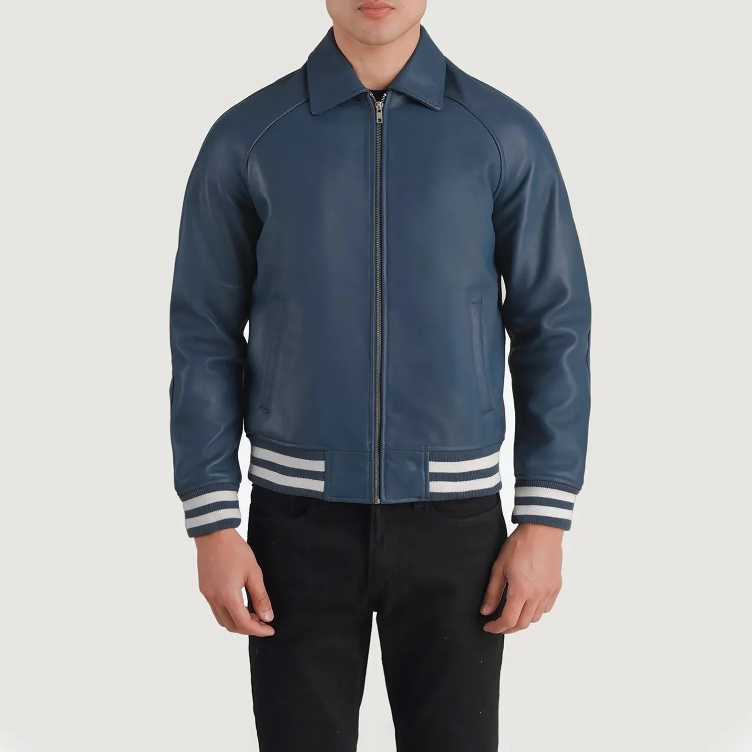 Walton Blue Leather Varsity Jacket