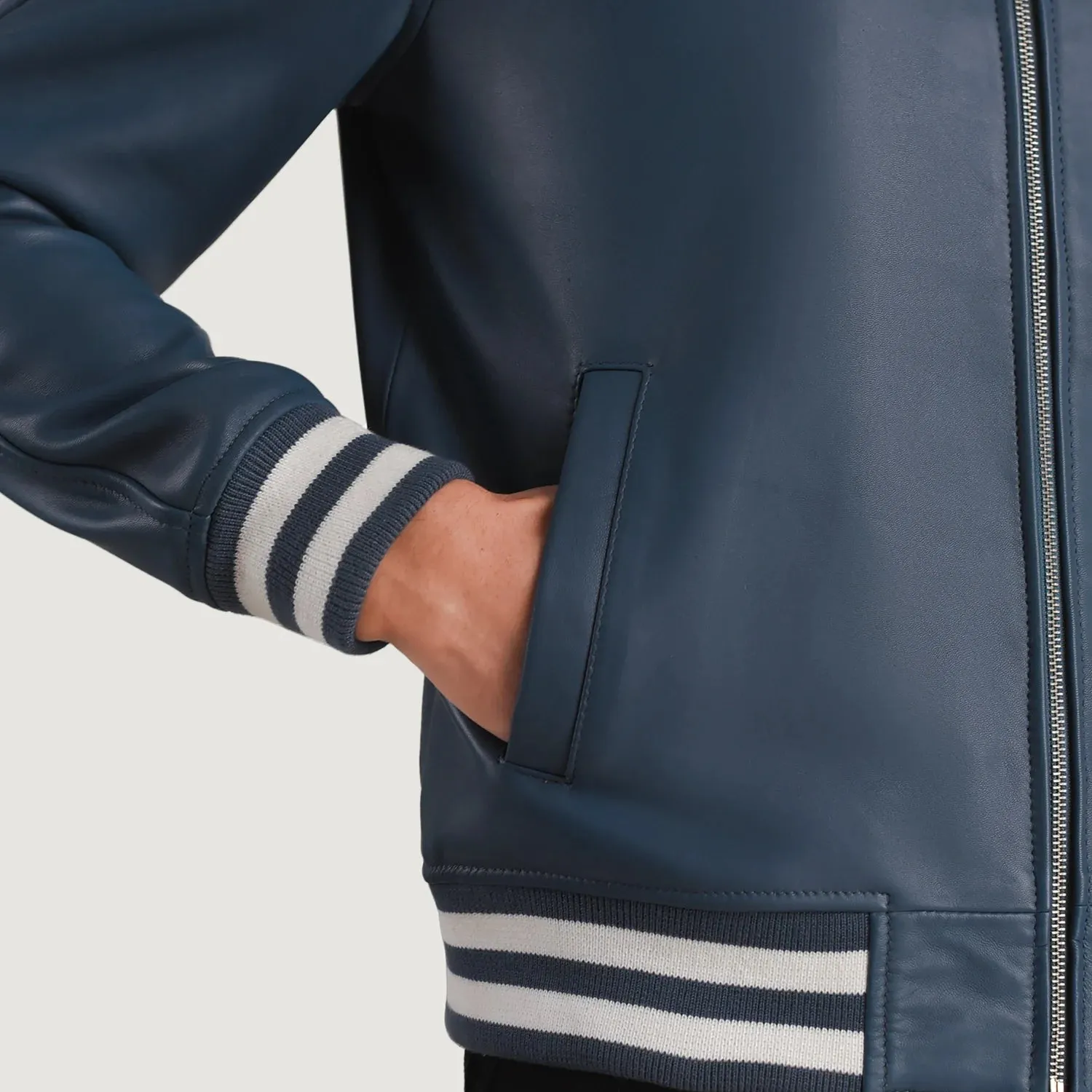 Walton Blue Leather Varsity Jacket